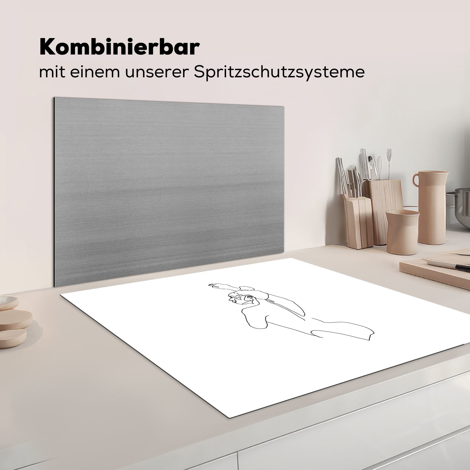 MuchoWow Herdblende-/Abdeckplatte - Arbeitsplatte tlg), für Vinyl, Tanzen küche - Frauen, 78x78 Ceranfeldabdeckung, Linienkunst (1 cm