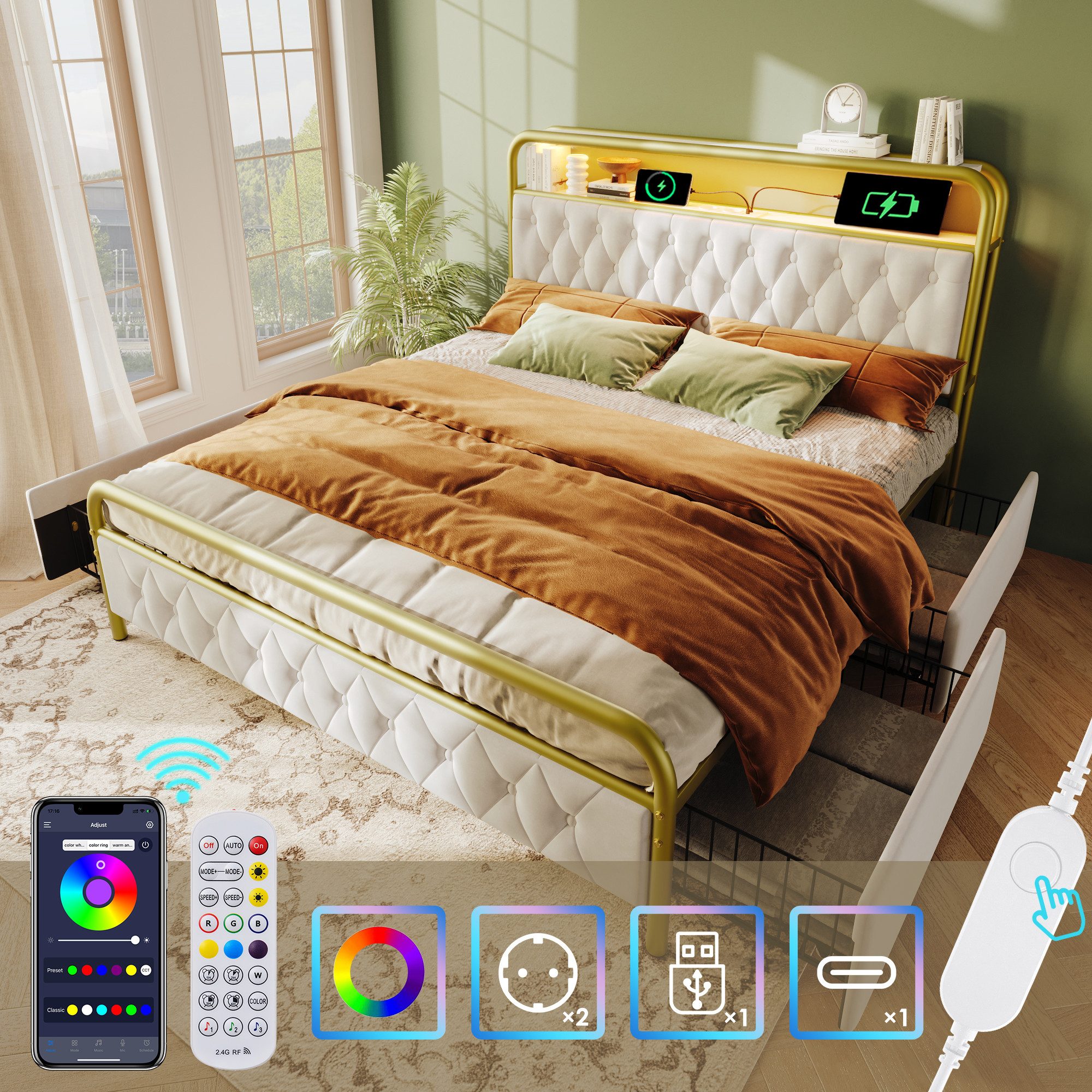 STILVORA Polsterbett Stauraumbett 140×200 Bettgestell Jugendbett günstig online kaufen