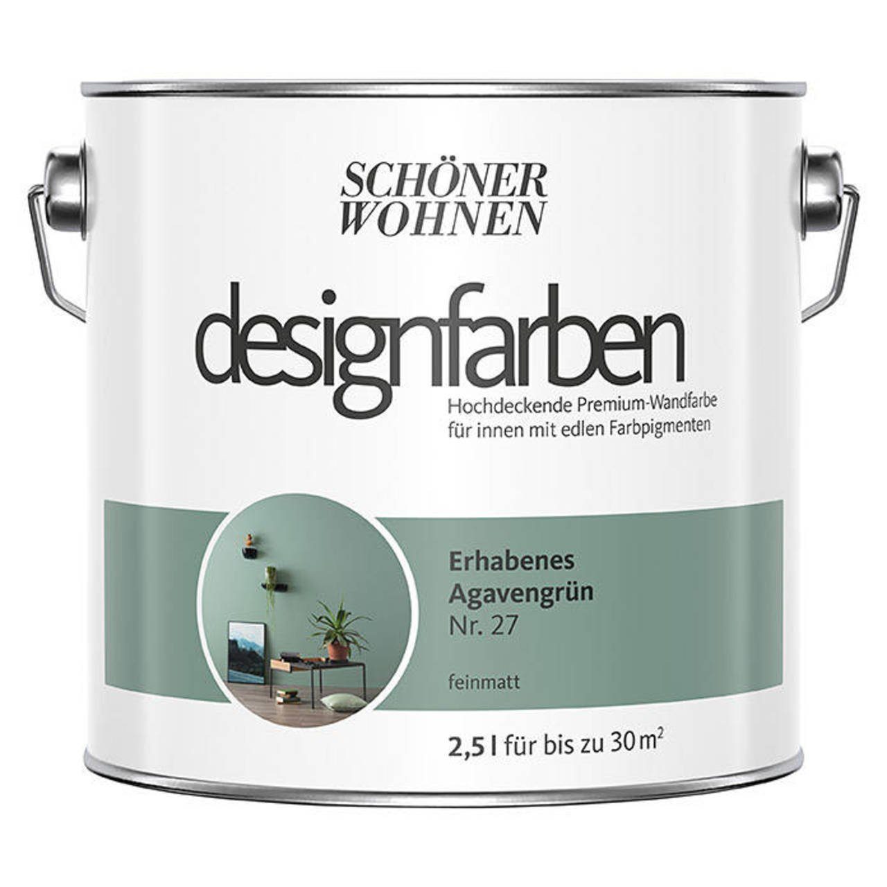 SCHÖNER WOHNEN FARBE Wand- und Deckenfarbe Erhabenes Agavengrün Nr. 27, Tropf- und spritzgehemmt, Konservierungsmittelfrei