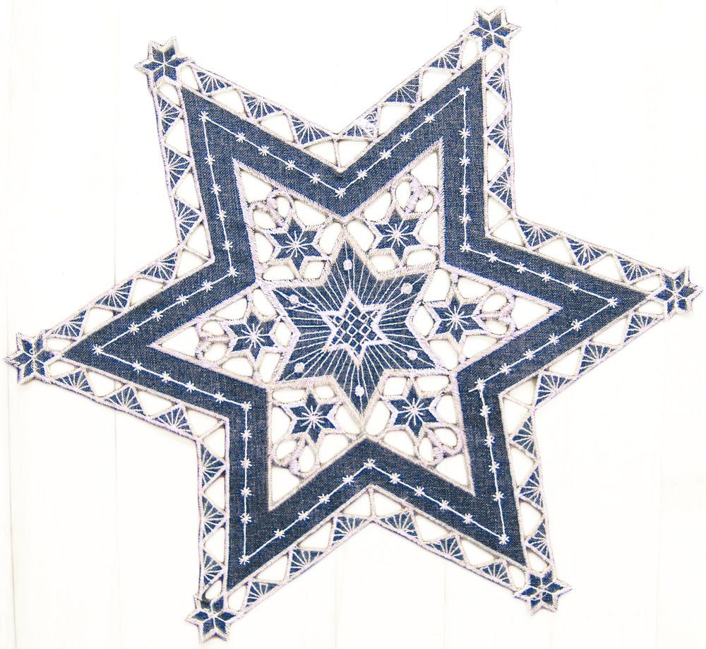 matches21 HOME & HOBBY Tischdecke Tischdeckchen SELINA Stern Cutout Stick dunkelgrau Polyester 40 cm (1-tlg), Pflegeleicht & waschbar bei 30 °C