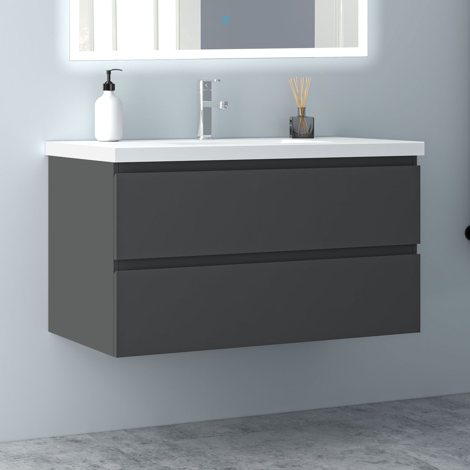 Aica Sanitär Waschtisch Waschtische Unterschrank MDF hängend mit Wachbecken Badmöbel Set 100CM