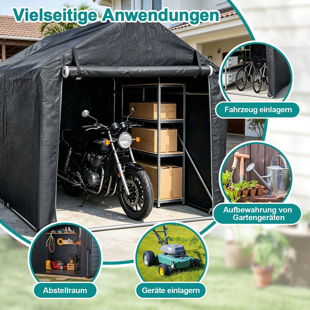 Clanmacy Gerätehaus XL Garagenzelt Motorradgarage 218x157x166cm, 160g PE, Stahlrahmen, BxT: 157x218 cm, Verstärktes verzinktes Stahlgestell, 160g PE-Gewebe, UV- – Bild 4 von 5