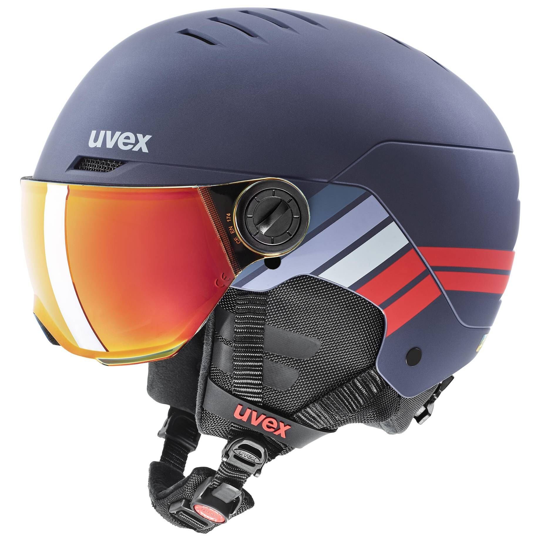 Uvex Skihelm Kinder Skihelm ROCKET VISOR, MonomaticKinnverschluss zum