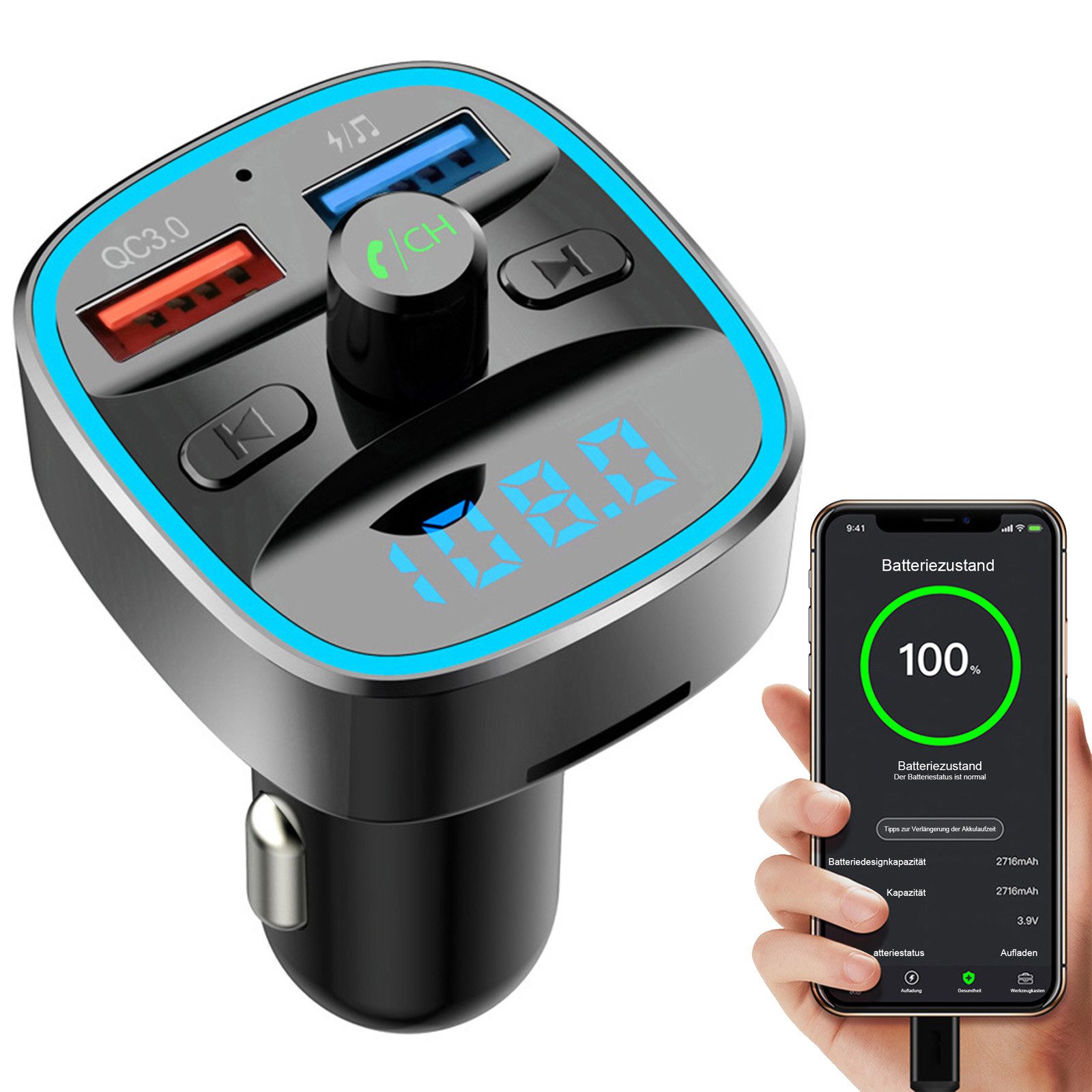 FM Transmitter Adapter Auto Zigarettenanzünder Bluetooth 5.0 KFZ-Transmitter