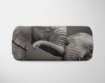 Sinus Art Handtücher Handtuch Strandhandtuch Saunatuch Kuscheldecke mit Tiermotiv Mama Elefant mit B, Baumwolle-Polyester-Mix (1-St), Handtuch
