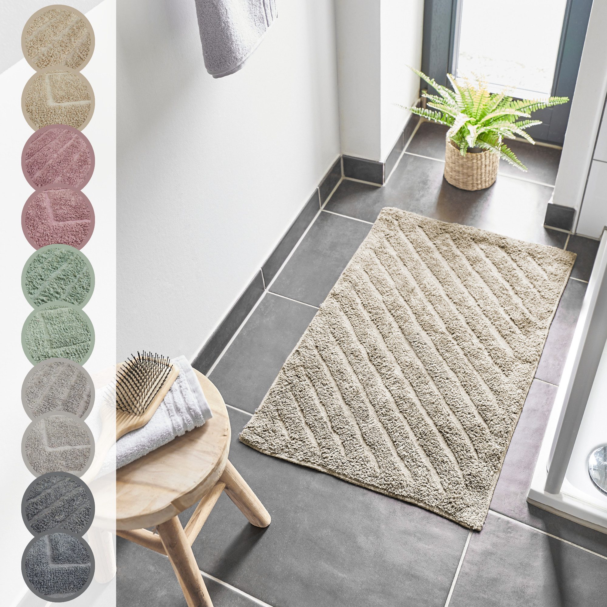Andiamo Badematte Havanna, 50xca. 80 cm, Badvorleger, Badezimmer Teppich, Höhe 7,5 mm, schnell trocknend, fußbodenheizungsgeeignet, Baumwolle, Polyester, rechteckig, Badematte, Badteppich, Uni Farben, Hoch-Tief Effekt, verschiedene Designs