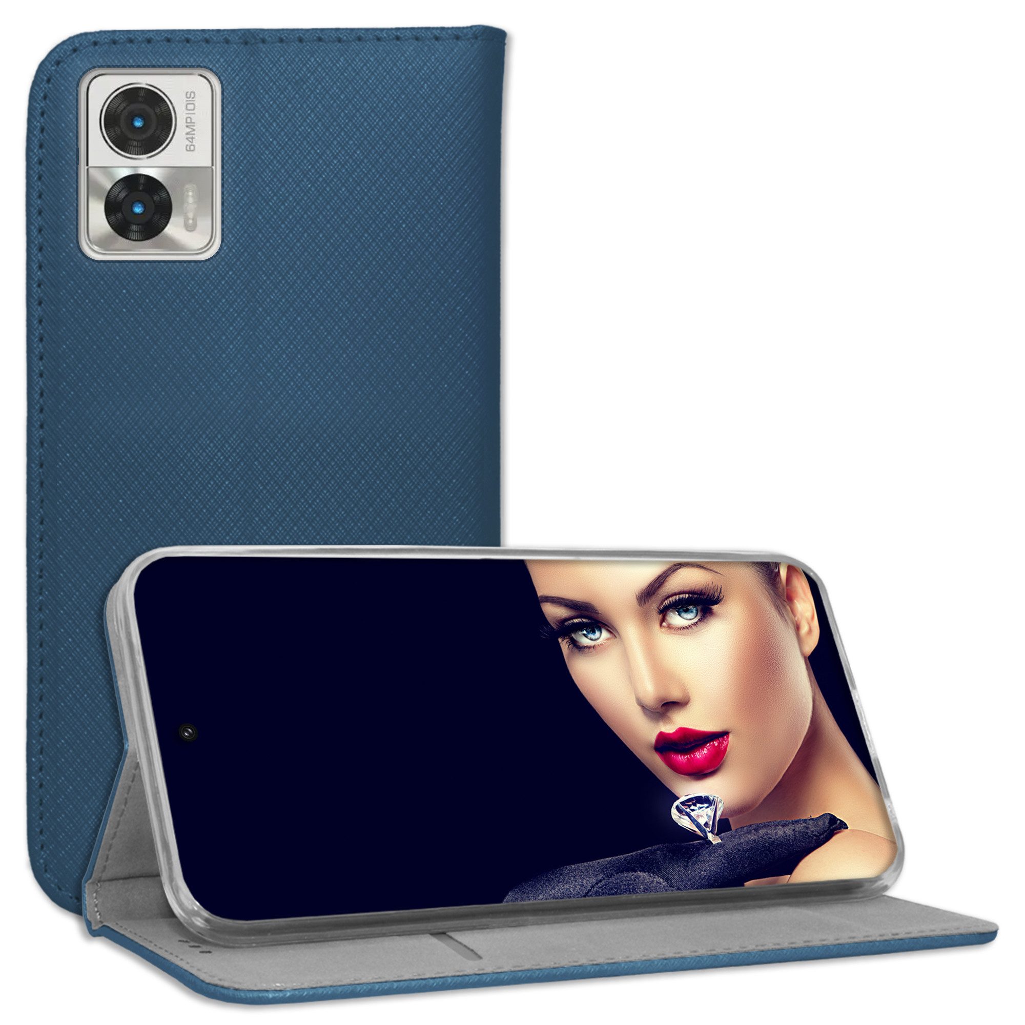 mtb more energy Smartphone-Hülle Smart Magnet für Motorola Moto G72, Blau, Bookstyle Klapphülle Cover Wallet Case aus Kunstleder