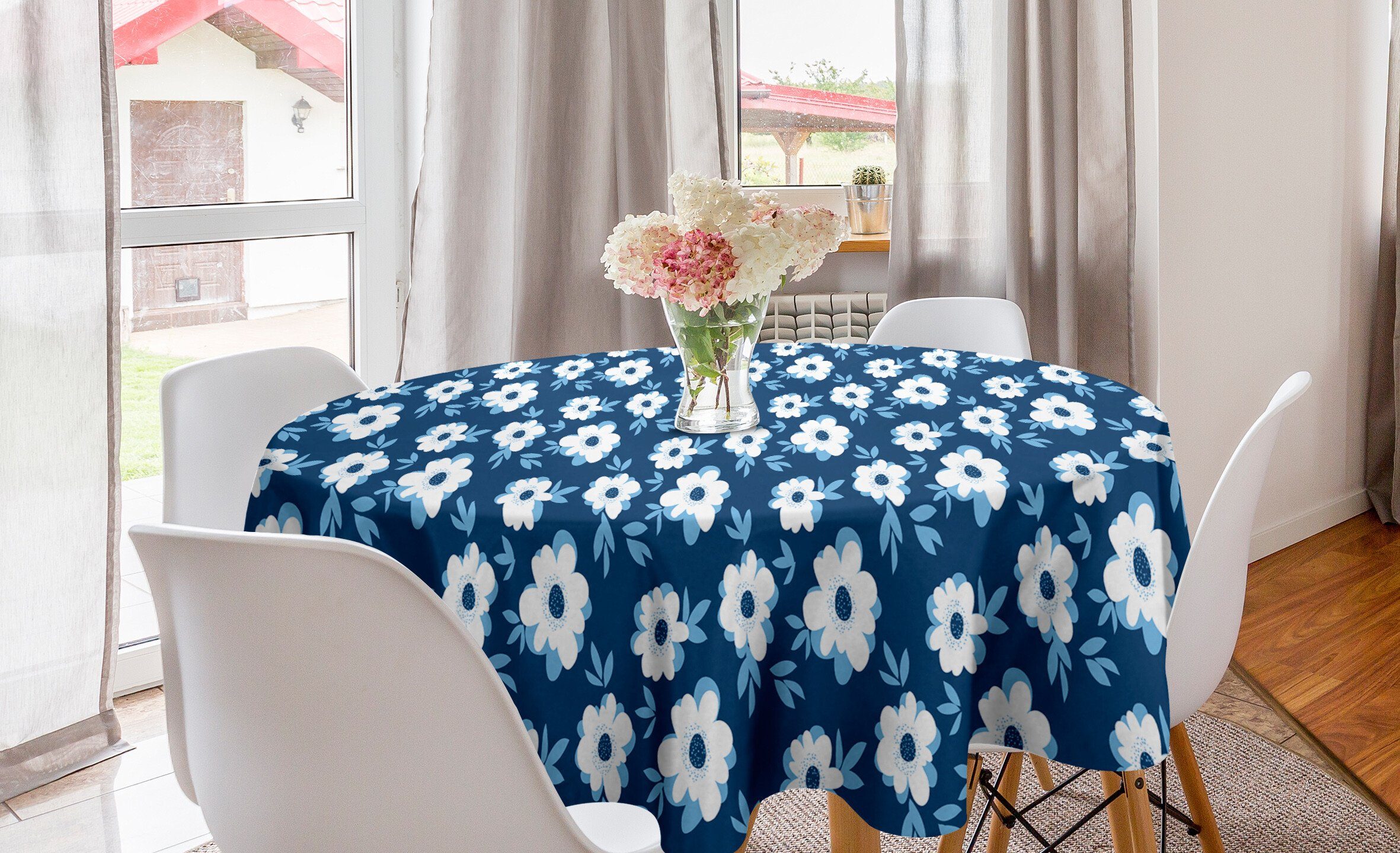 Abakuhaus Tischdecke Kreis Tischdecke Abdeckung für Esszimmer Küche Dekoration, Blume Gänseblümchen-Blüten Botanik Frühling | Tischdecken