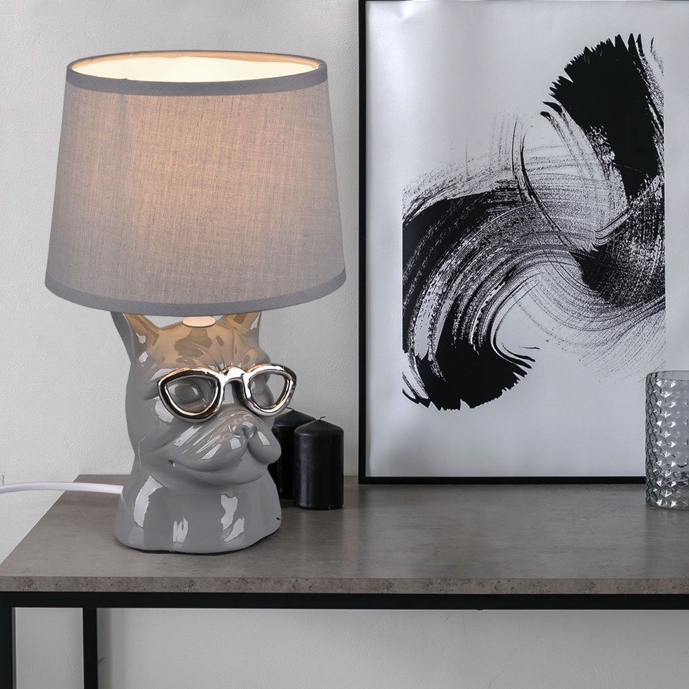 etc-shop Schreibtischlampe, Leuchtmittel nicht inklusive, Tischleuchte Nachttischlampe Keramik für Schlafzimmer grau | Tischlampen