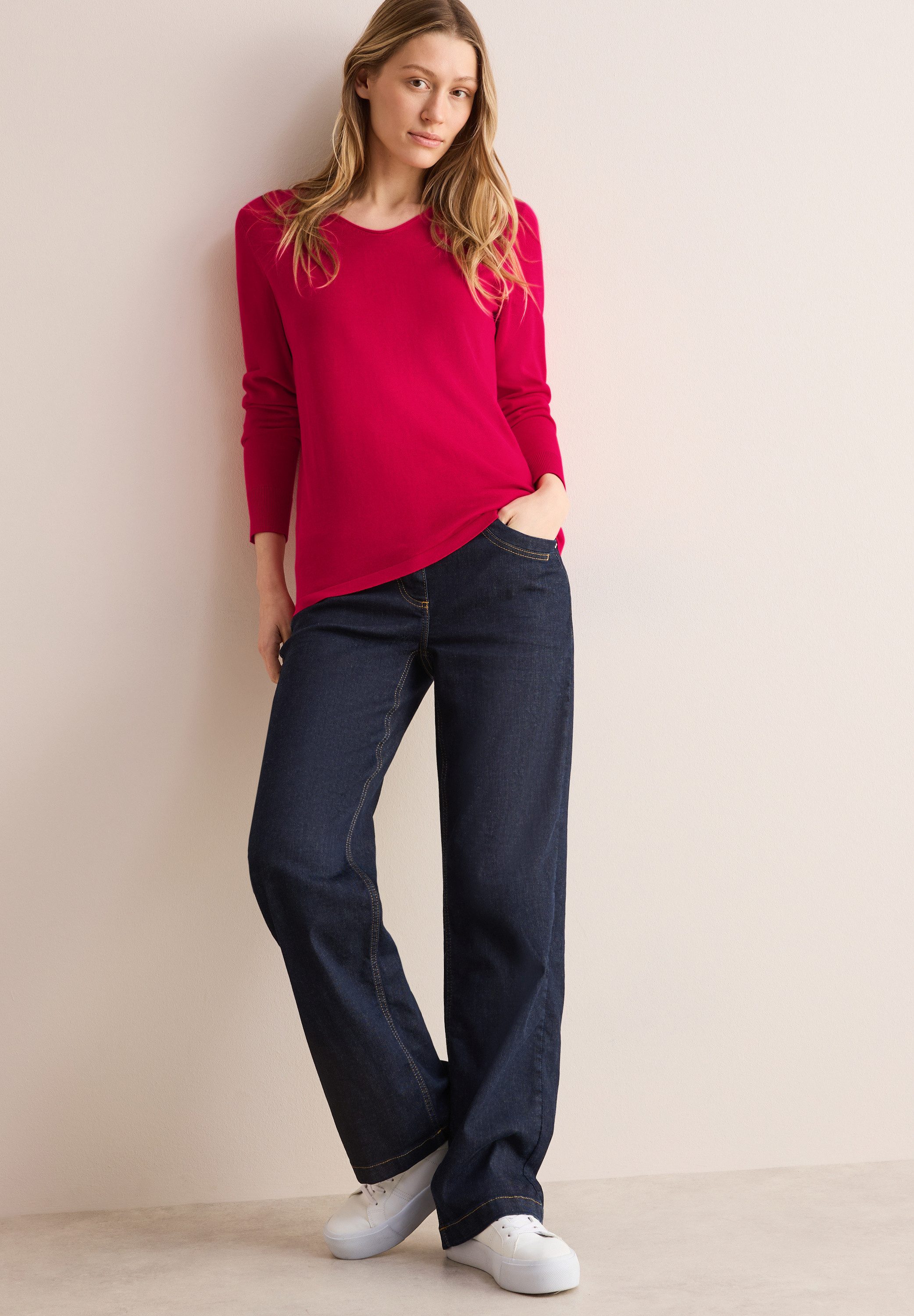 CECIL Strickpullover mit abgerundetem V-Ausschnitt