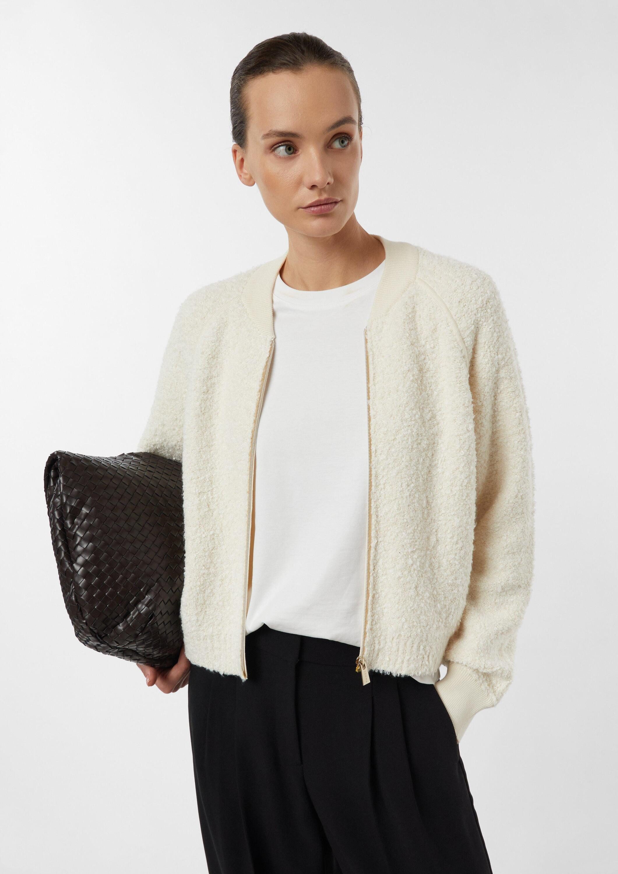 comma Funktionsjacke Strickjacke Bouclé-Strickblouson aus Baumwollmix mit R günstig online kaufen