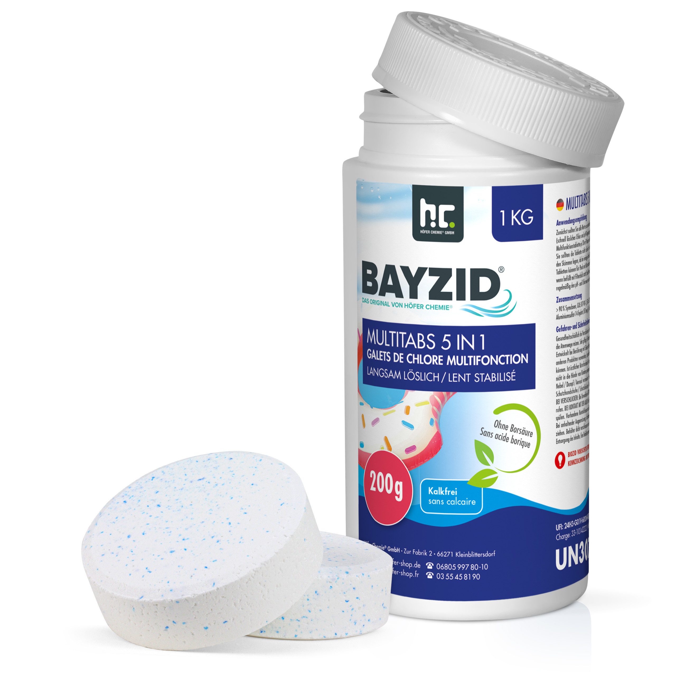 Höfer Chemie GmbH Poolpflege 1 kg BAYZID® Multitabs 200g 5in1 für Pools, Kombitabletten für Pflege und Desinfektion