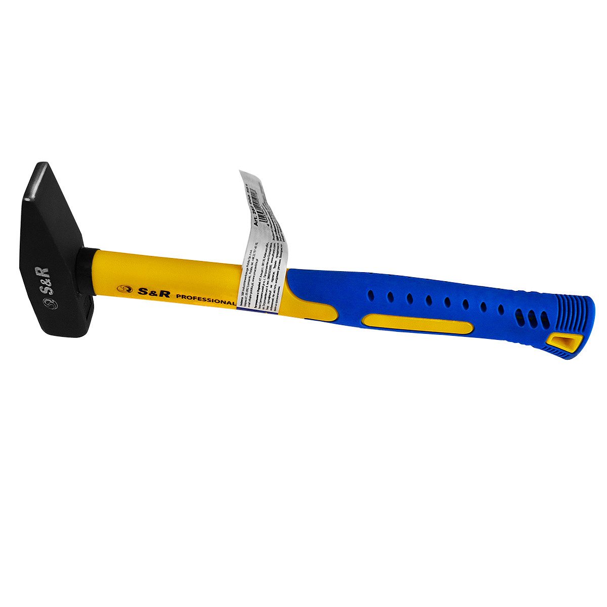 S&R Hammer Schlosserhammer 500 g Kopf, doppelt geschweifter rutschfester Stiel, aus robustem Fiberglas, stoßdämpfend und handschonend