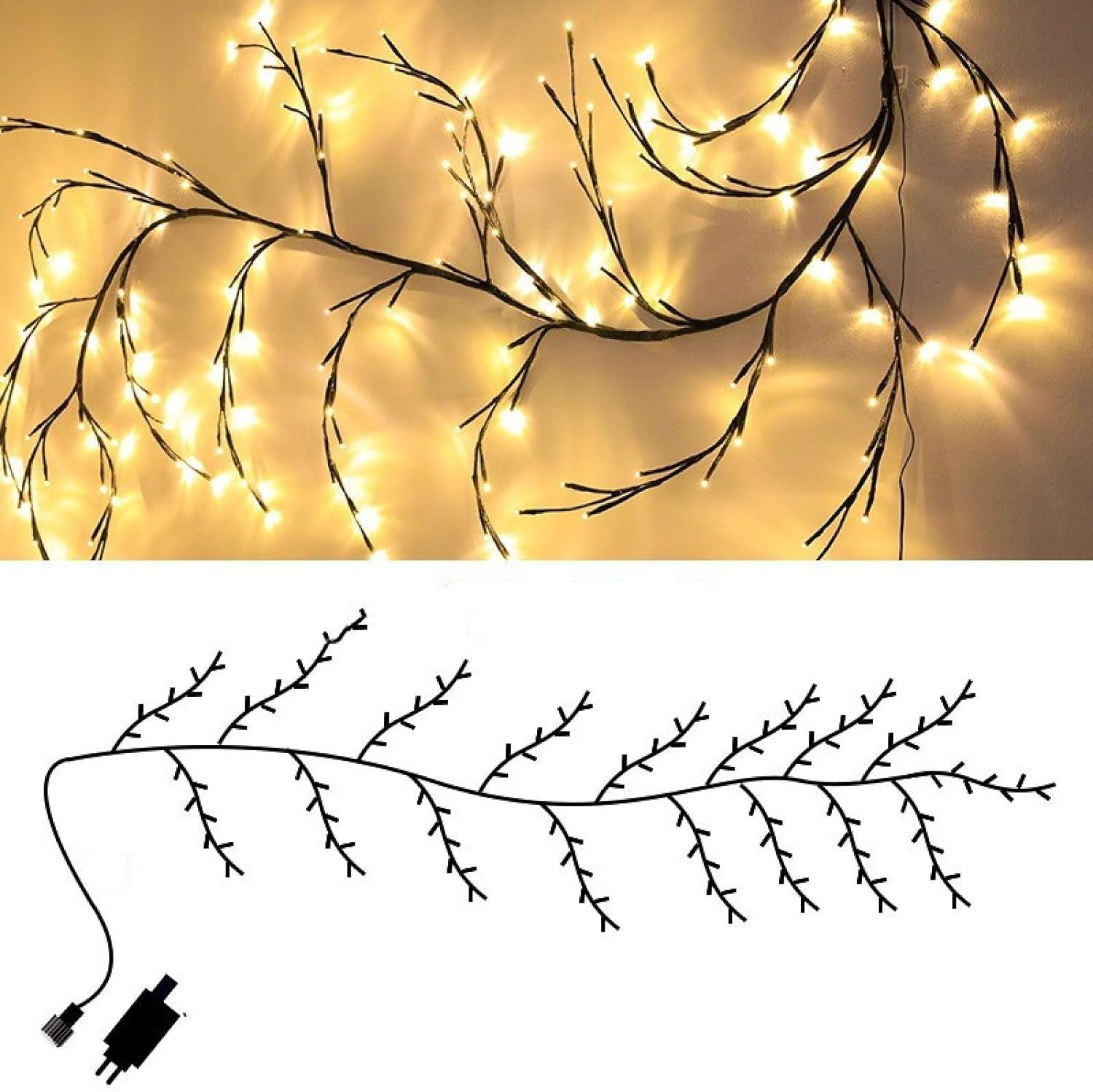 DOPWii Dekolicht Dekorative Lichter,Zweige,Reben,144 LED -Lampenperlen,  2,5M, 3000K
