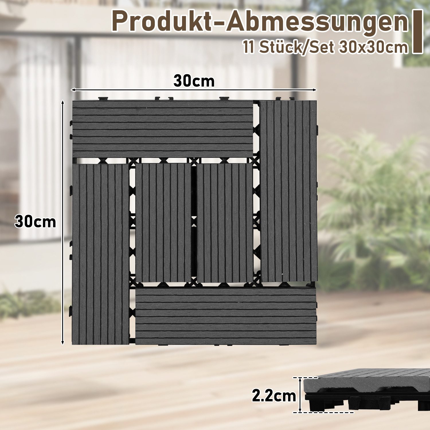 Clanmacy Holzfliesen WPC-Terrassenfliesen Klickfliesen 11x mit günstig online kaufen