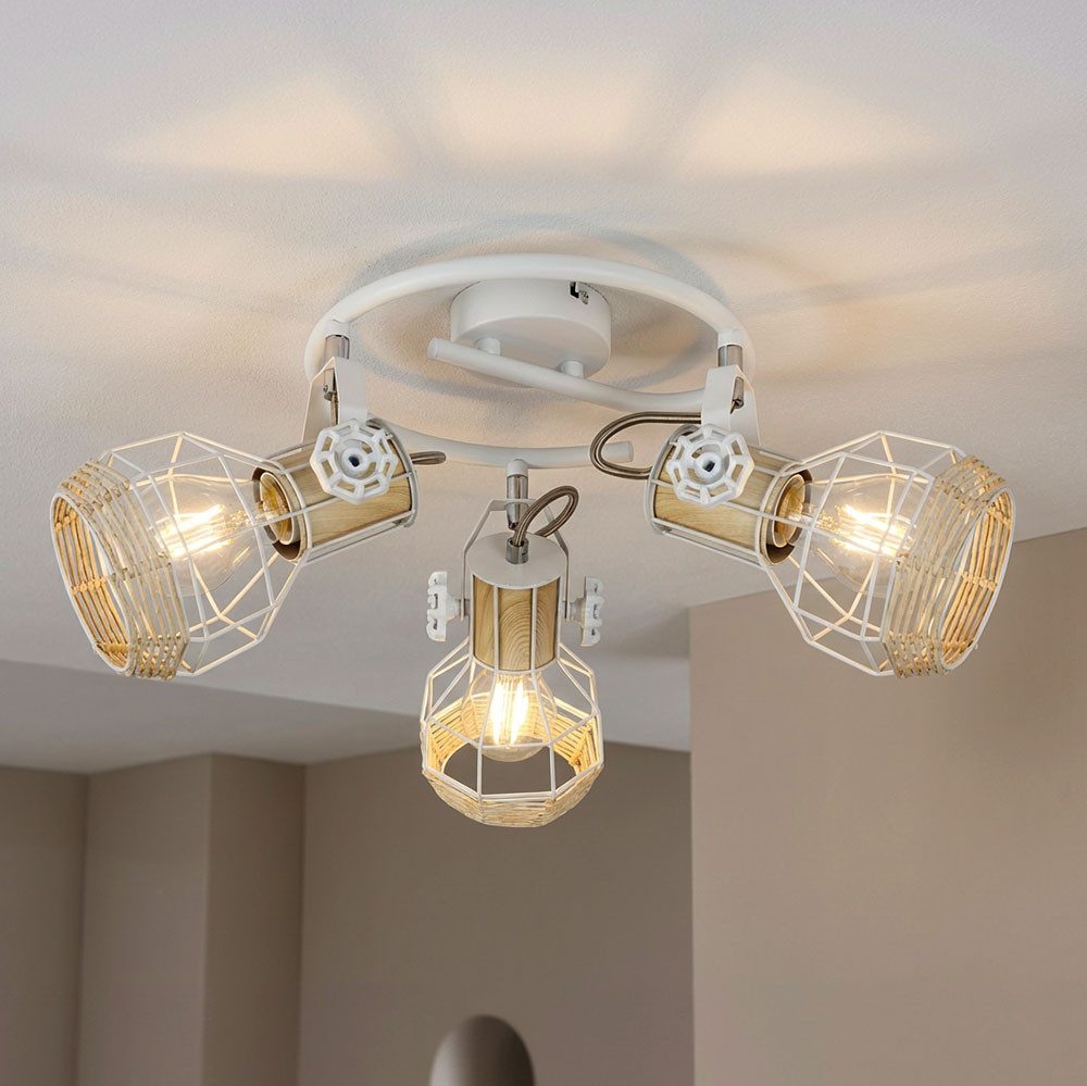 GLOBO LIGHTING Deckenleuchte, Leuchtmittel nicht inklusive, Spotrondell 3 Strahler Deckenleuchte schwenkbar weiß Gitter Geflecht
