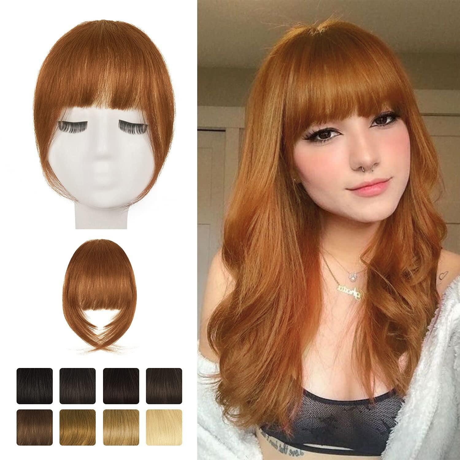Echthaar-Extension Echtes Menschliches Haar Clip in Pony Medium Auburn Fringe Färbbar