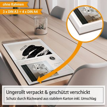 Hyggelig Home Poster Premium Poster Set - 7 Bilder Wandbilder Wohnzimmer Deko Collage, Stadt (Set, 7 St), Knickfreie Lieferung Qualitätsdruck Dickes Papier