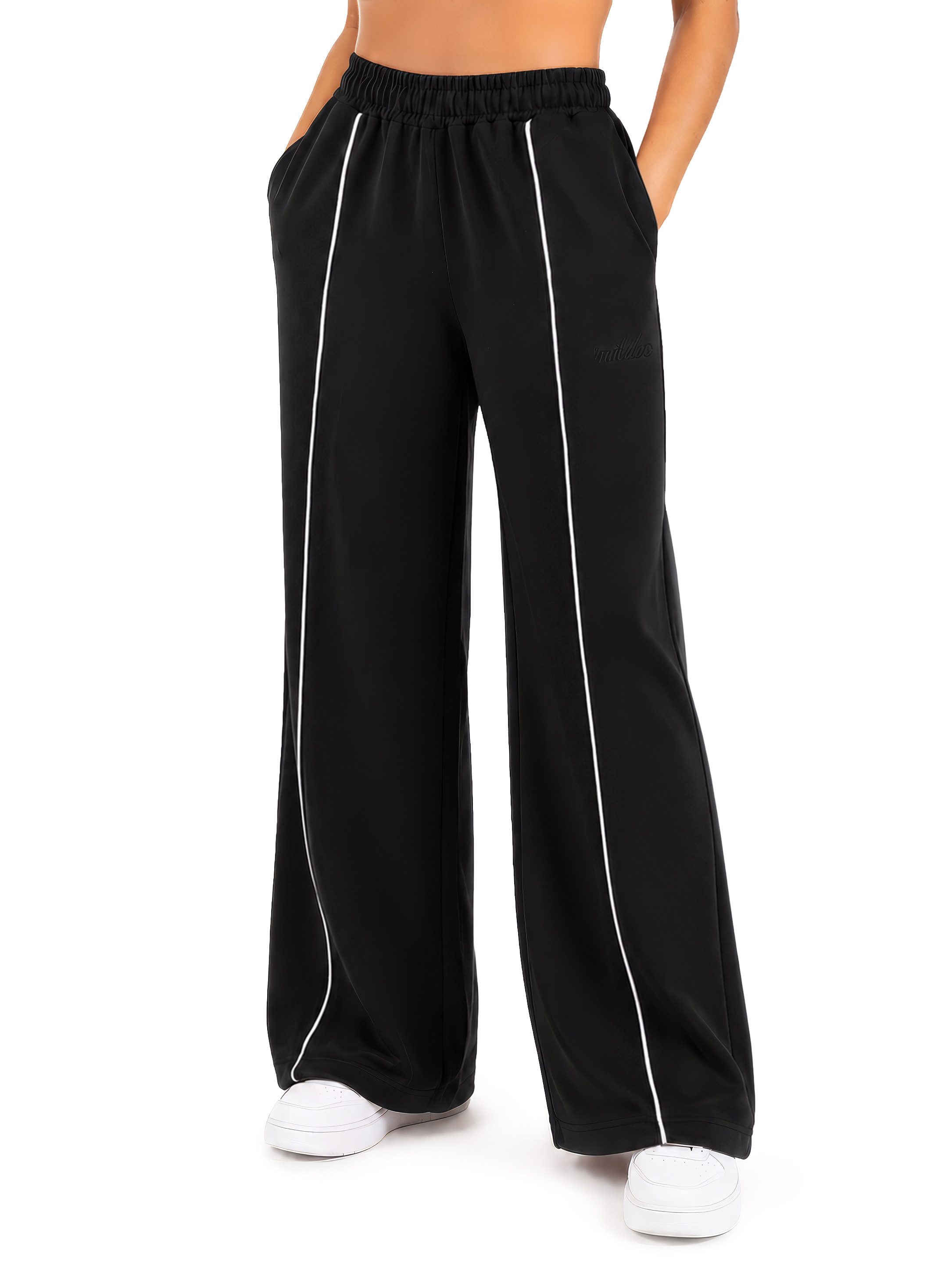Smilodox Jogginghose Veyt Damen, Sweatpants aus Baumwolle, Sporthose Loose Fit Wide Leg, Verstellbarer Tunnelzug, Langer Schnitt, für Sport & Alltag