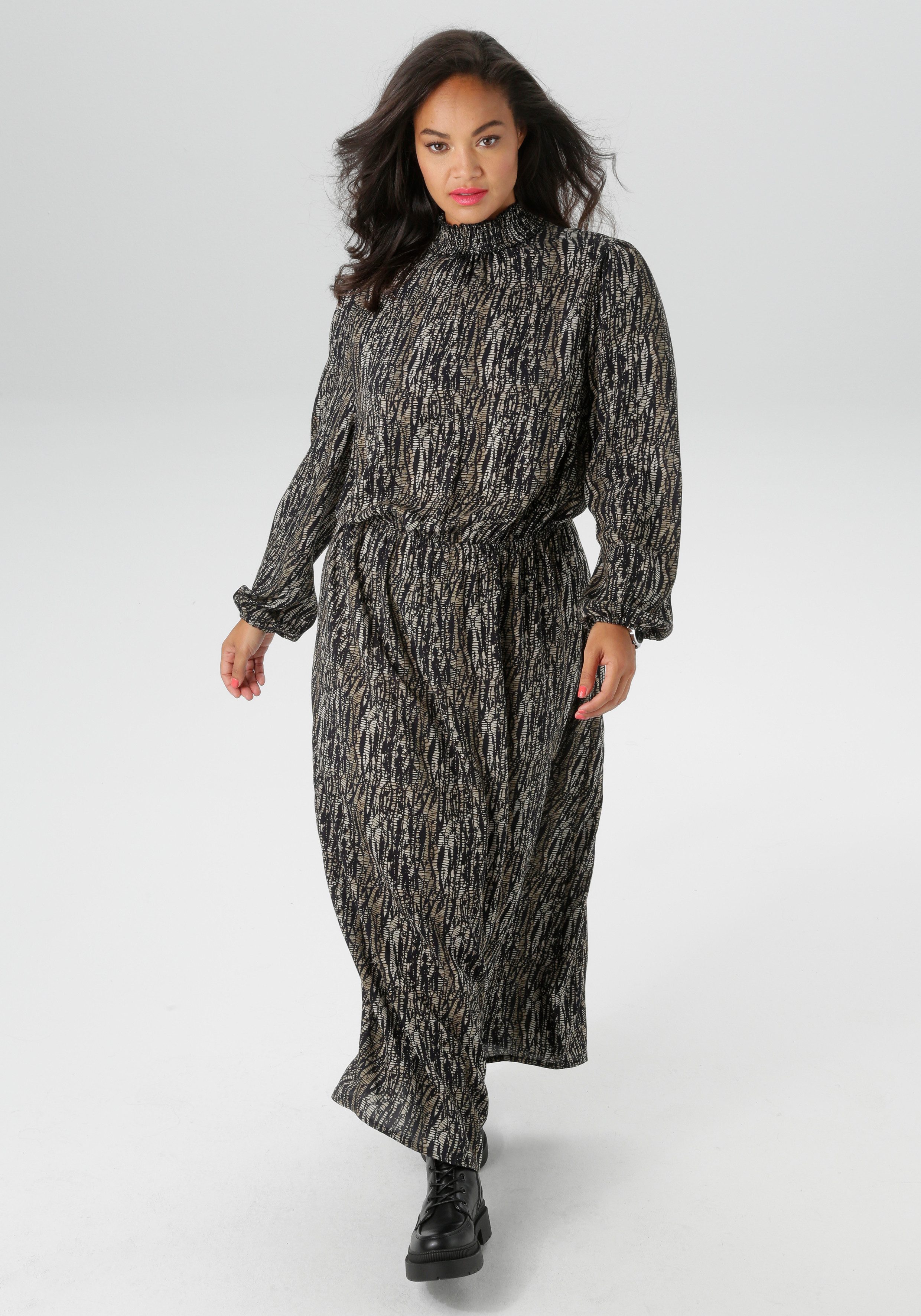 Aniston PLUS Druckkleid mit gesmoktem Stehtkragen günstig online kaufen