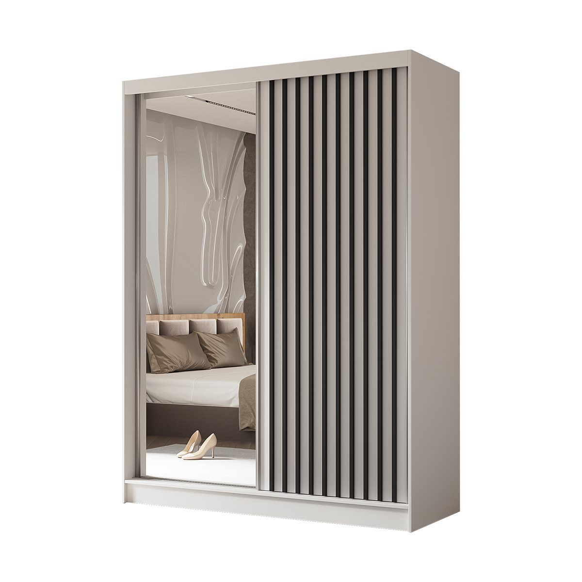 Compleo Schwebetürenschrank mit gerifflete Front VENTURA, Breite: 160 cm, Modern design Kleiderschrank mit Spiegel