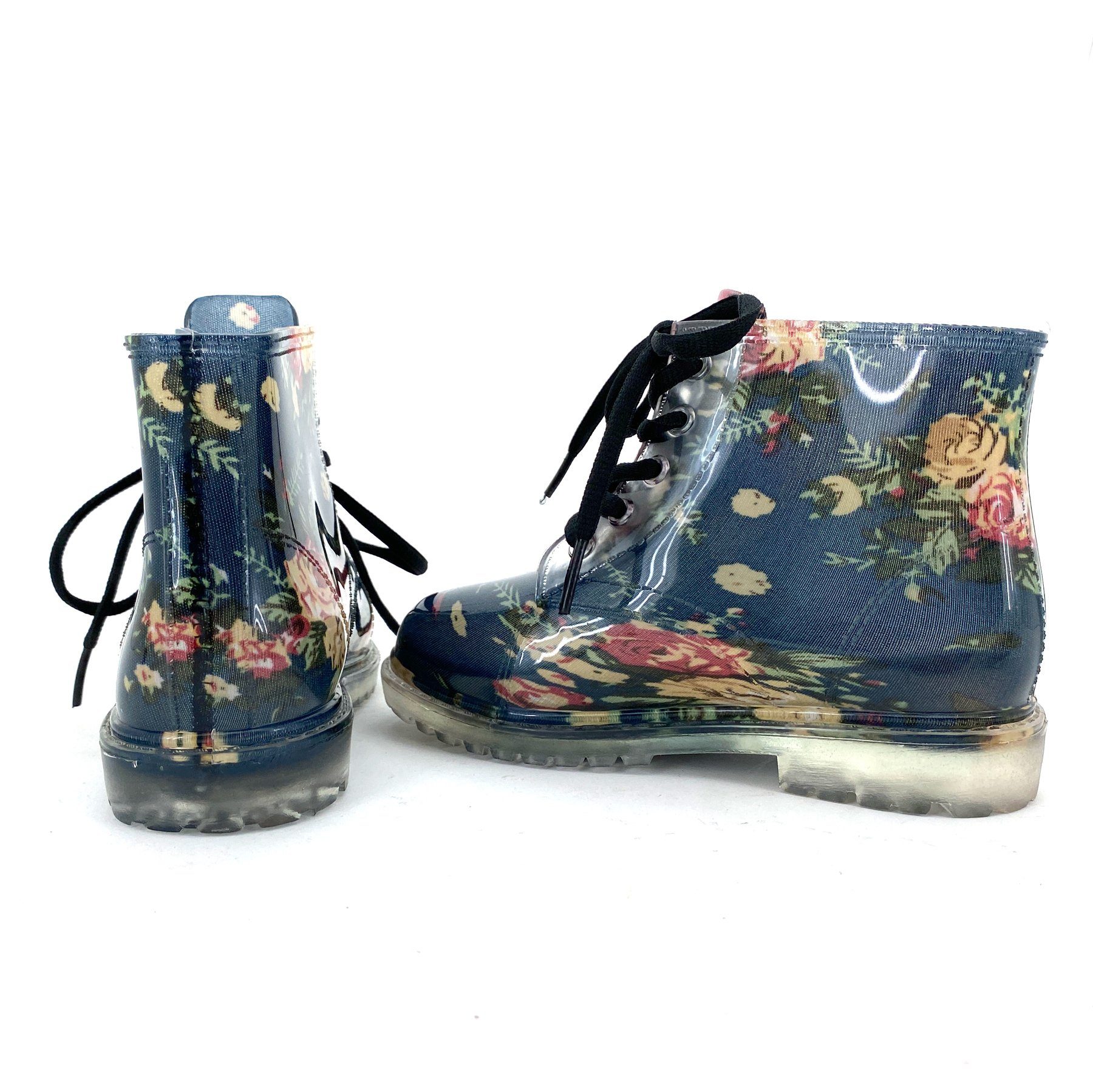 heimtexland Kinder Gummistiefel Schnürboots Mädchen Stiefel Gummistiefelette (Typ880, Rosen) Stiefeletten Trend Regen Boots wasserdicht Leopard Blumen – Bild 3 von 5