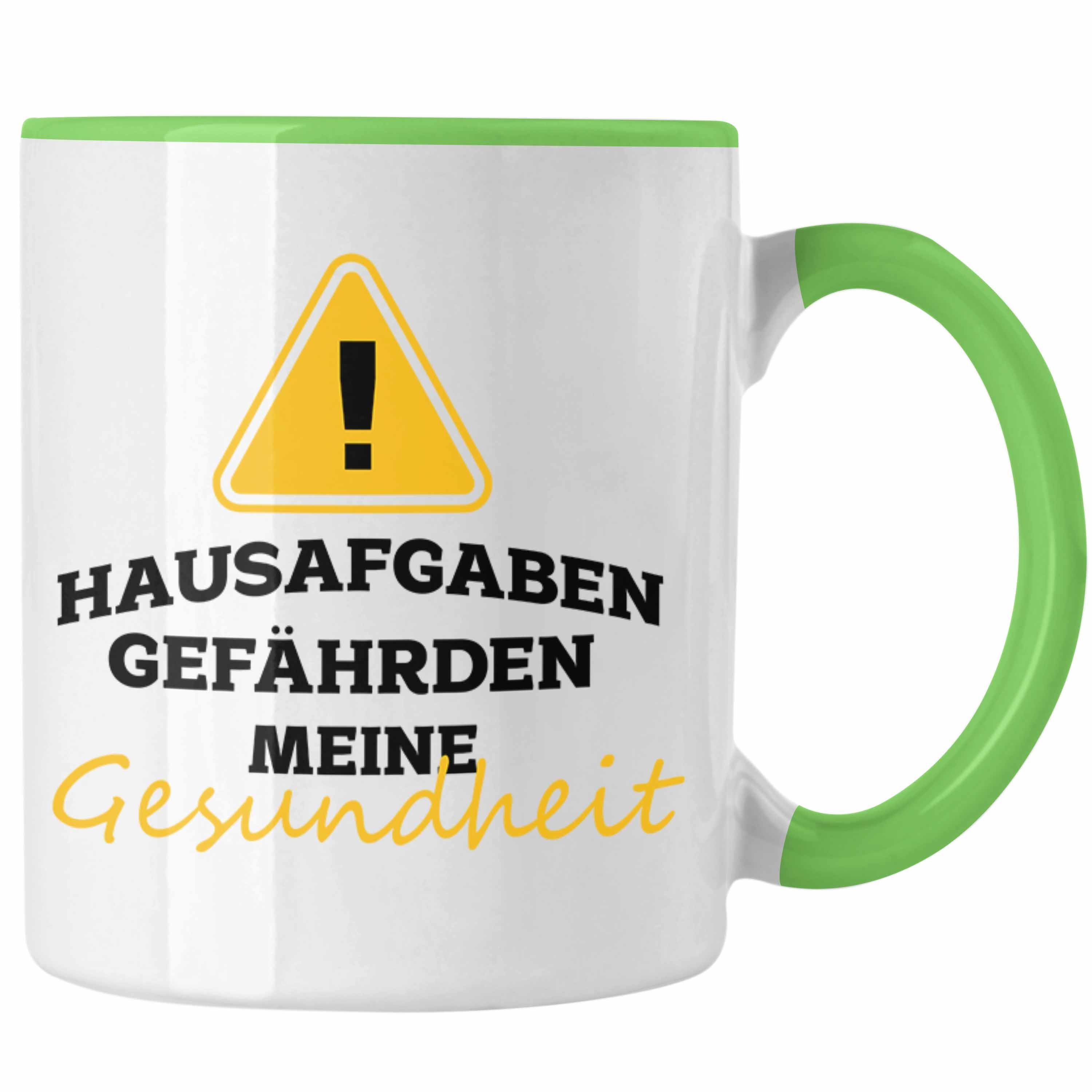 Trendation Tasse Lustige Tasse "Hausaufgaben gefährden meine Gesundheit" Geschenk für S Grün