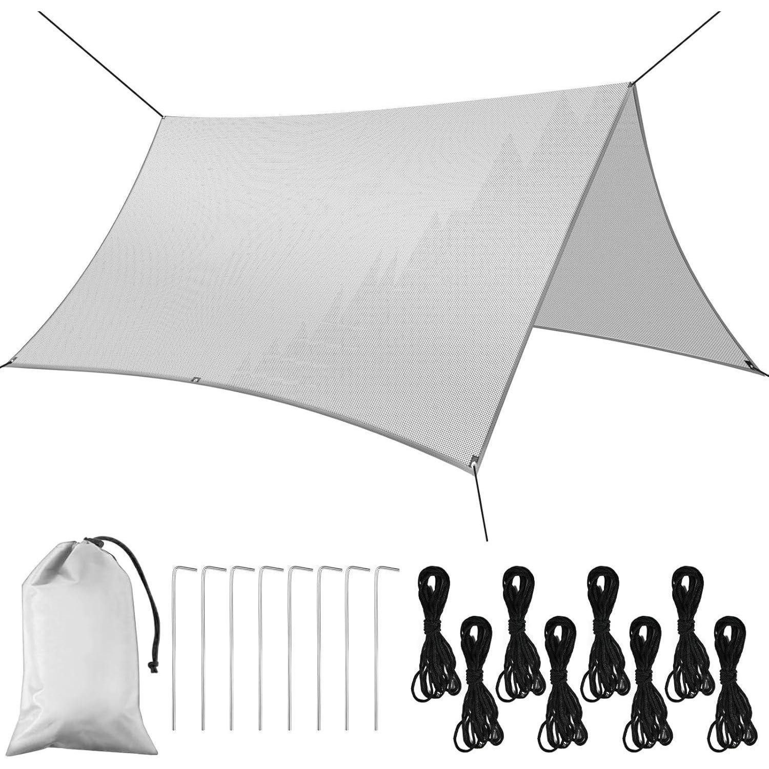 Schutzplane Tarp 3x3m Wasserdicht Ultraleicht Sonnensegel mit Heringen und Seilen