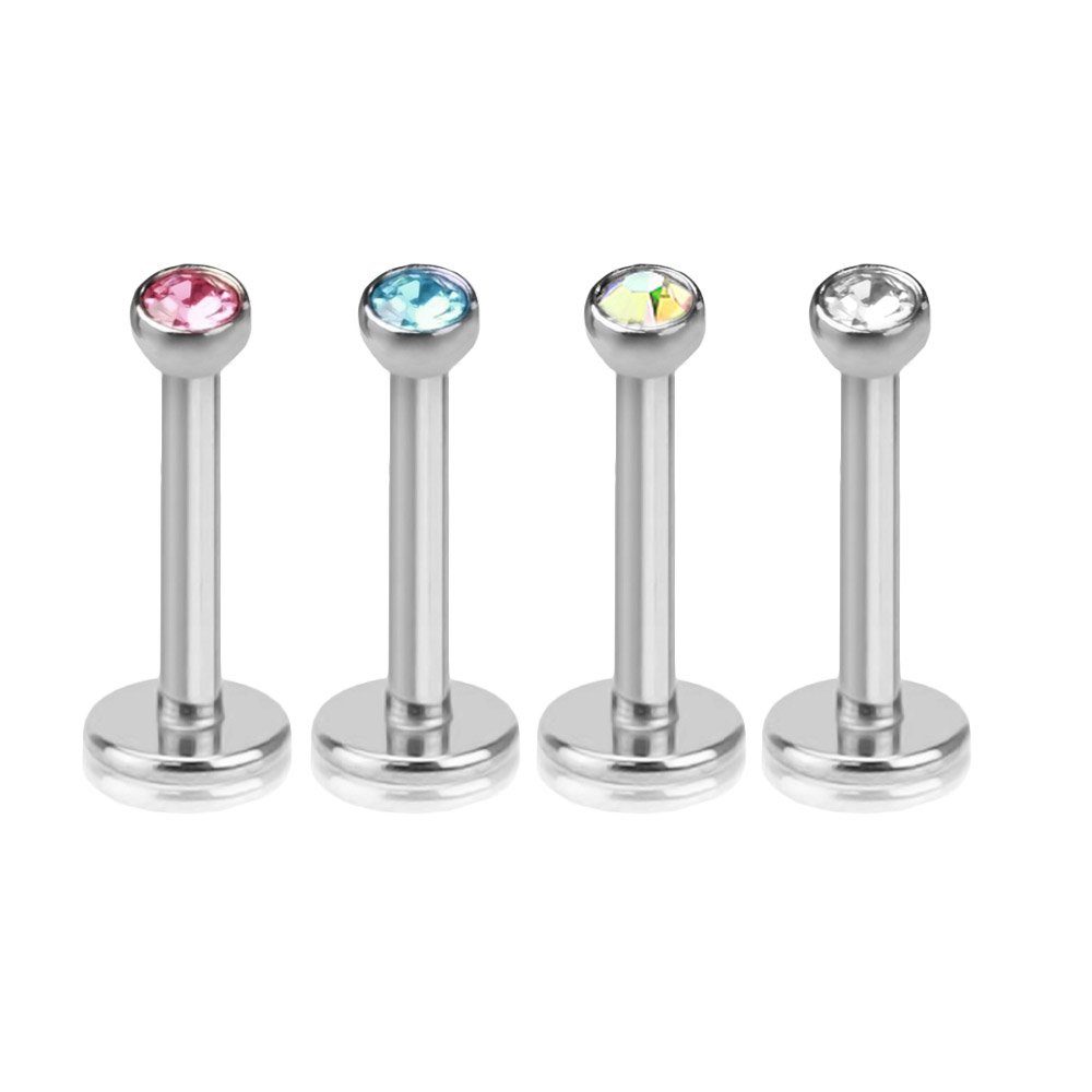 viva-adorno Piercing-Set Lippen Piercing Stecker mit Stein Tragus Labret Stecker Zirkonia (Set, 4-tlg), Edelstahl Innengewinde