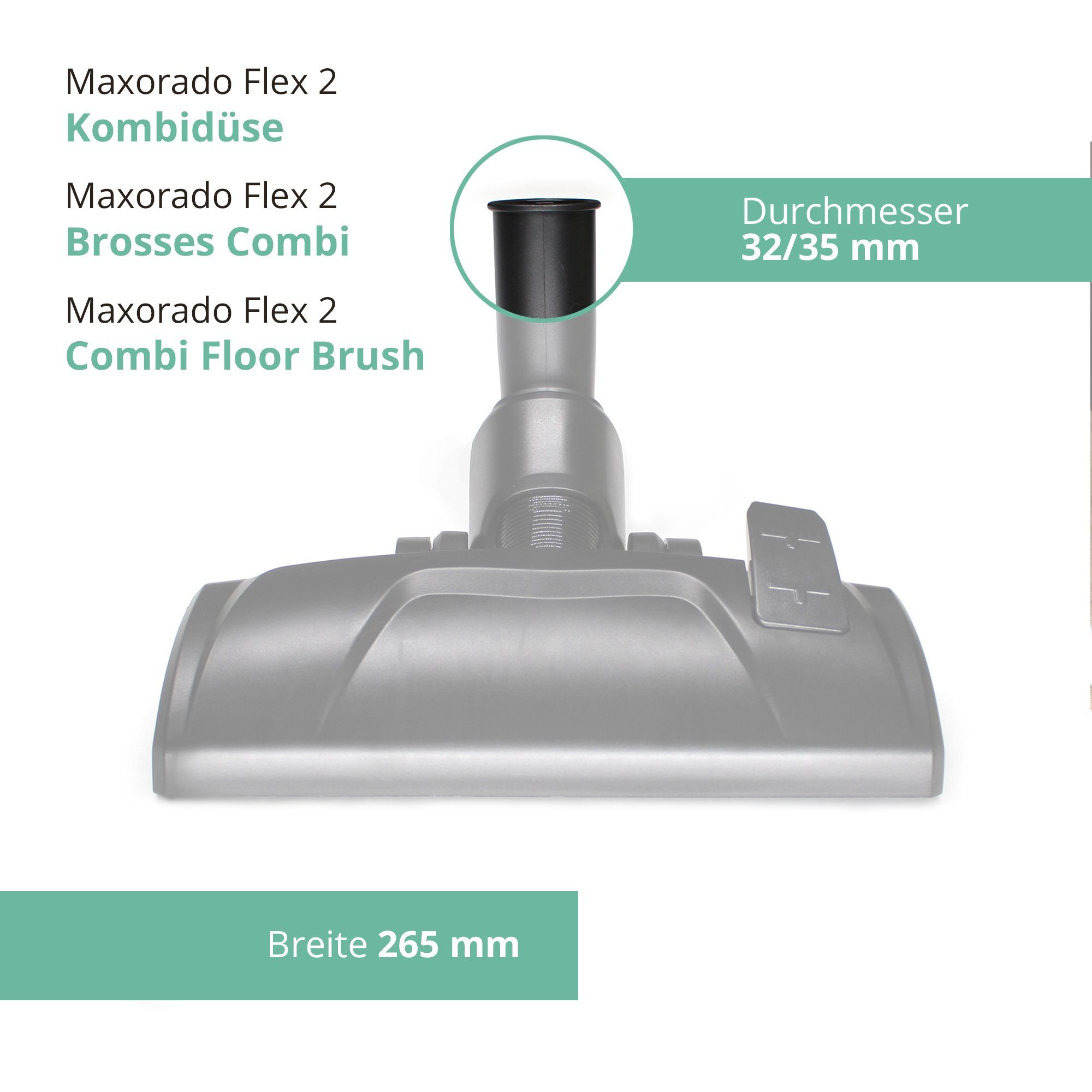 Maxorado Kombidüse Staubsaugerdüse 32 / 35 mm Staubsauger Ersatzteil für Kärcher Bosch, Zubehör für Staubsager wie Kärcher, Bosch, Siemens, Miele, etc., (1-tlg), Ausfahrbare Bürstenreihe, Trittschalter