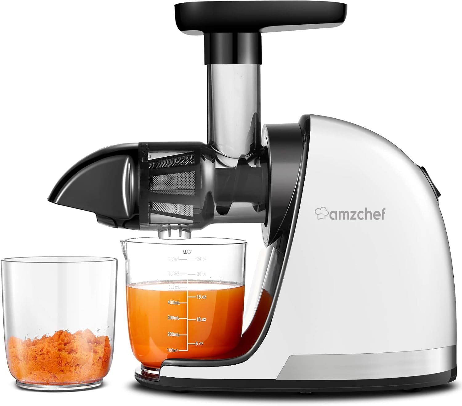 AMZCHEF Slow Juicer ZM1501 Entsafter für Obst & Gemüse 4-in-1 Saftpresse Edelstahlfilter, 150 W, 4-in-1, Schneckentechnologie, BPA-frei, Umkehrfunktion, leiser Betrieb