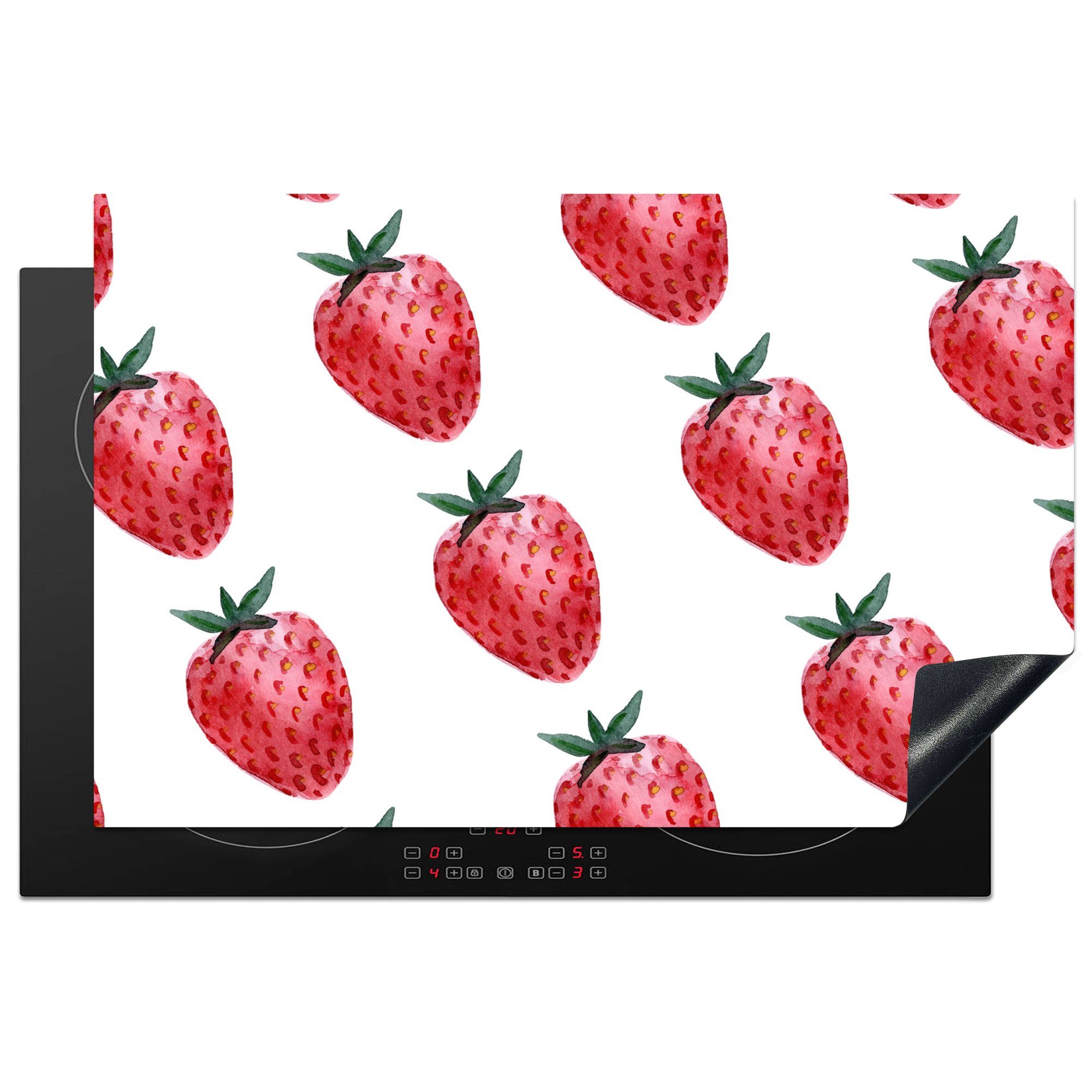 MuchoWow Herdblende-/Abdeckplatte Erdbeere - Muster Induktionskochfeld (1 für 81x52 Schutz küche, Vinyl, die Aquarell, cm, tlg), - Ceranfeldabdeckung