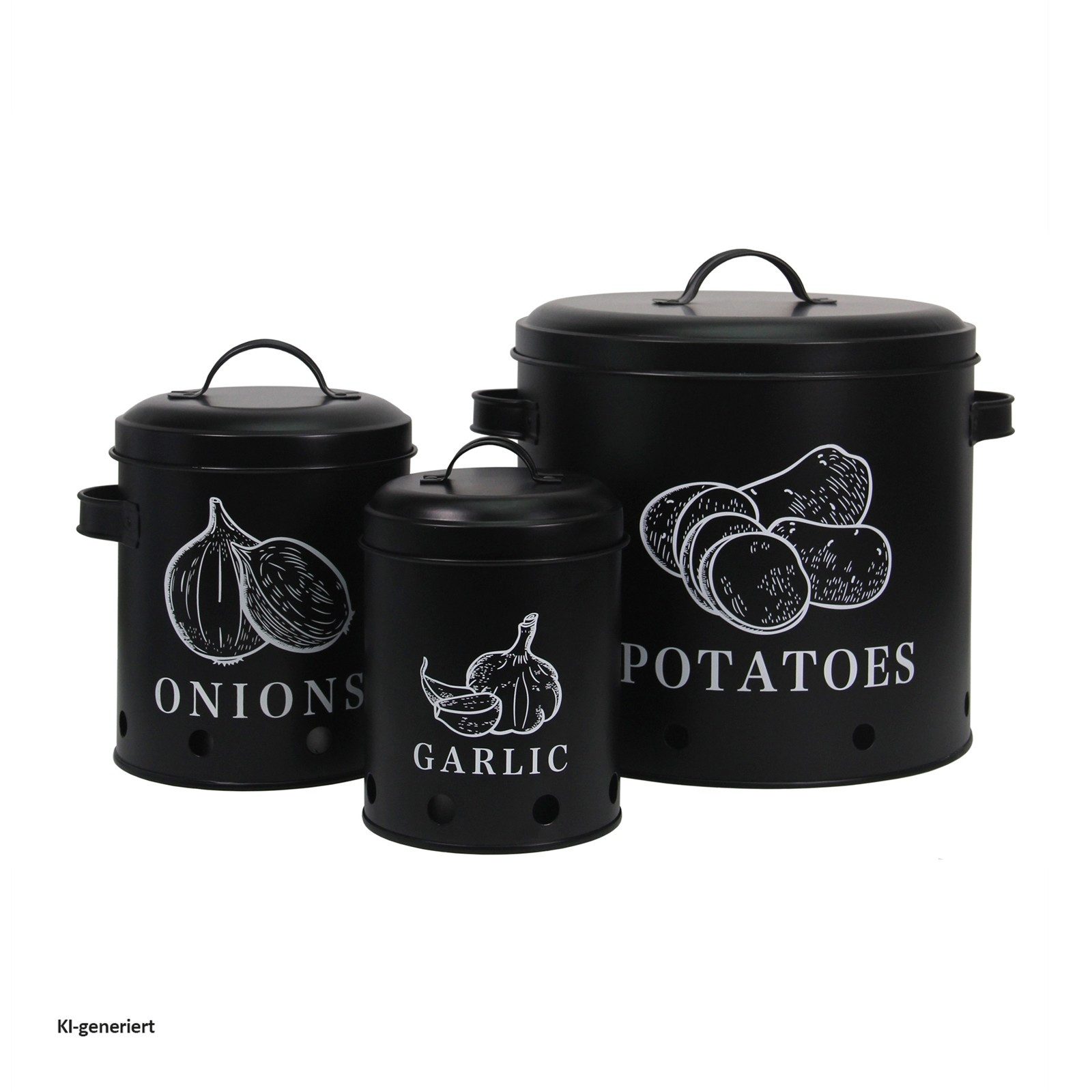 Neuetischkultur Vorratsdose 3er-Set Landhaus Schwarz, Eisen, (Set, 3-tlg., 3 Vorratsdosen), aus Metall für Kartoffeln Zwiebeln Knoblauch