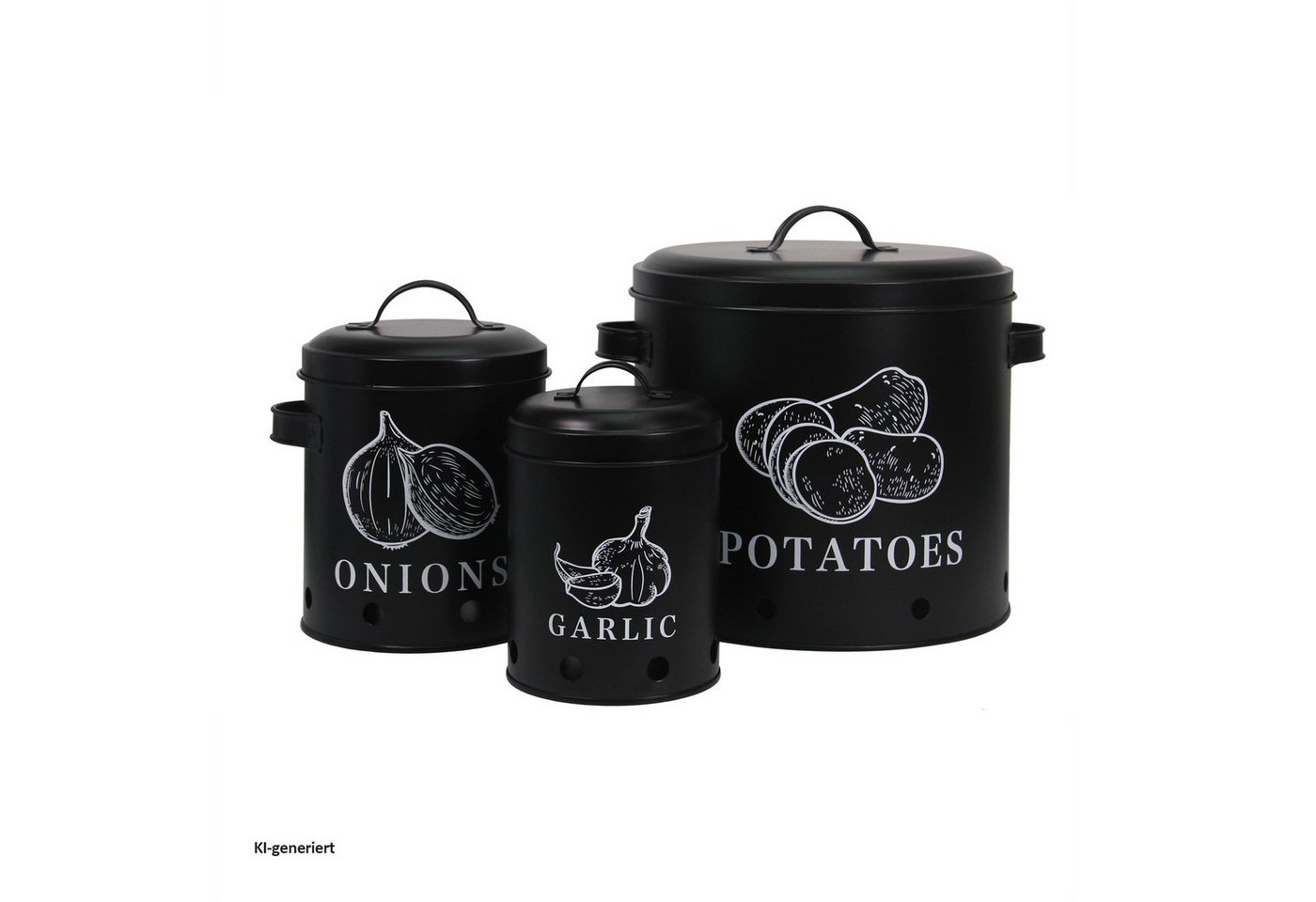 Neuetischkultur Vorratsdose 3er-Set Landhaus Schwarz, Eisen, (Set, 3-tlg., 3 Vorratsdosen), aus Metall für Kartoffeln Zwiebeln Knoblauch