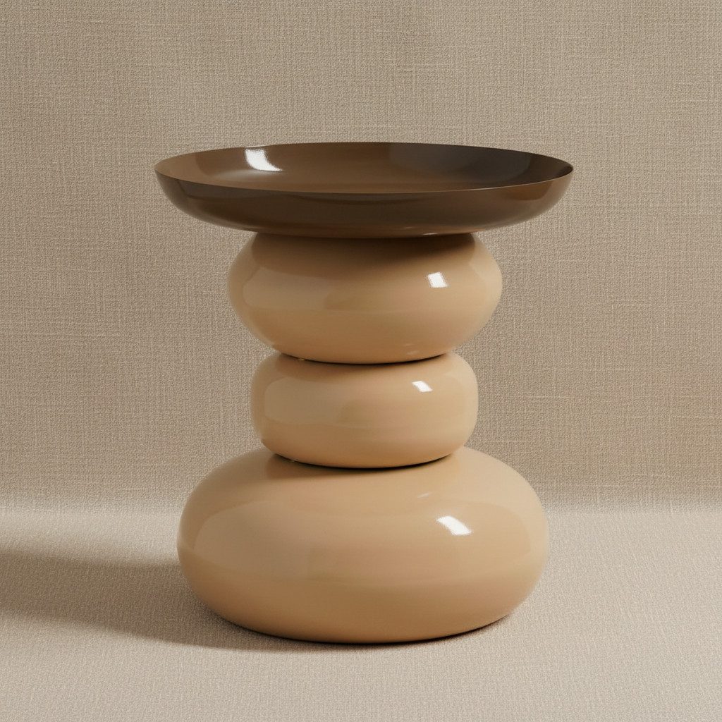 Mica Decorations Beistelltisch Beistelltisch rund creme braun Ø37 cm Höhe 42 cm (1 Tisch), extravagante Form aus Kugeln