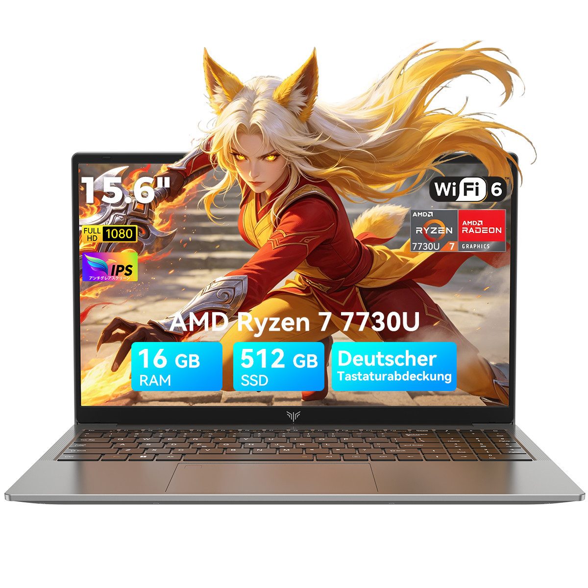 ACEMAGIC 15,6 Zoll Business Laptop AMD Ryzen 7, 16GB RAM, 512GB SSD, Win 11 Pro Notebook (39,6 cm/15.6 Zoll, AMD AMD Ryzen™ 7 7730U AMD Ryzen 7 7730U, AMD Radeon Graphics, 16 GB, 512 GB SSD, FHD + IPS Display, WiFi 6, 180° Klappbar, Kamera-Shutter, dt. Tastatur)