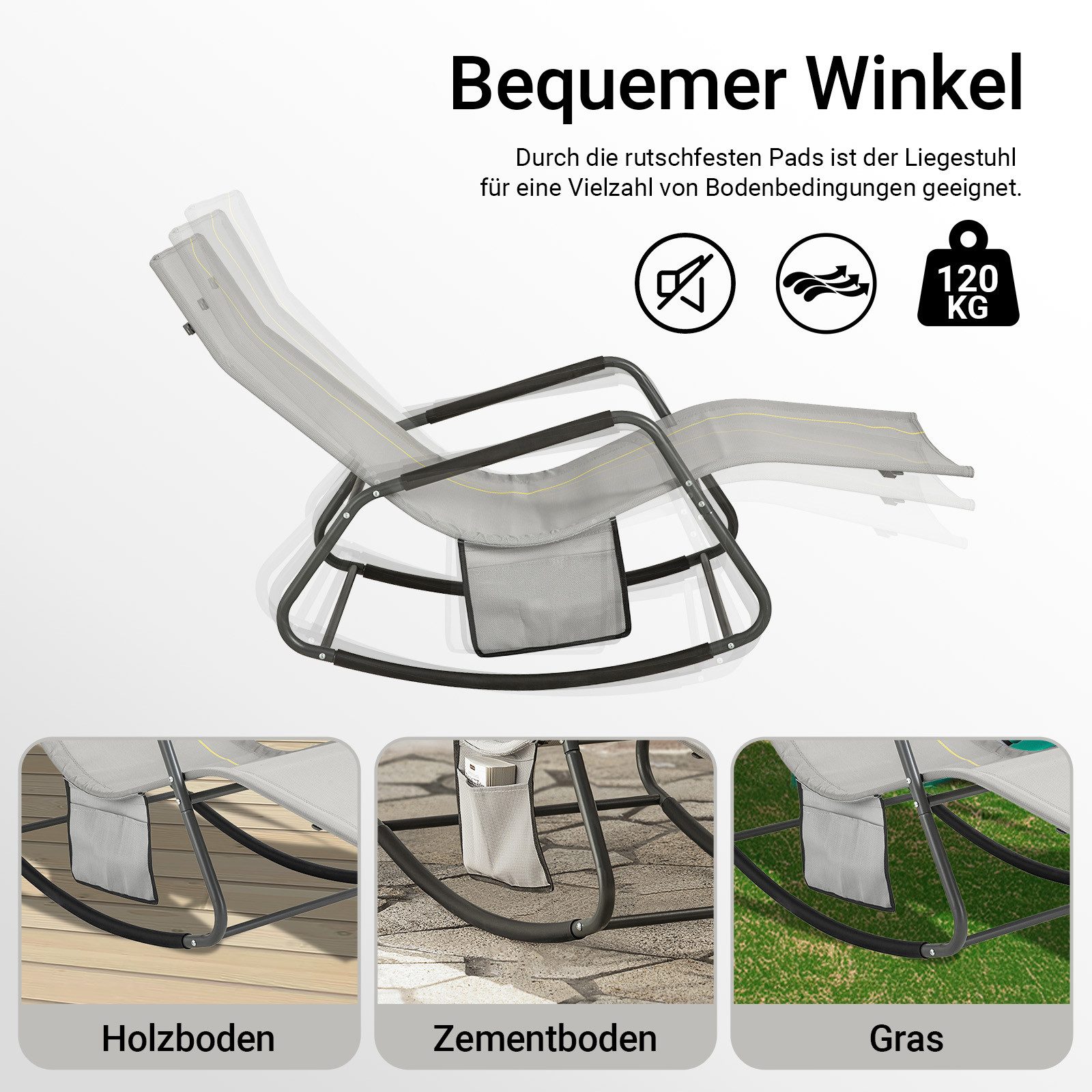 SoBuy Gartenliege OGS47, Schaukelstuhl mit Seitentasche, Relaxliege Liegestuhl Gärten, Schaukelliege Sonnenliege Gartenliege Schwungliege für Gärten Balkone