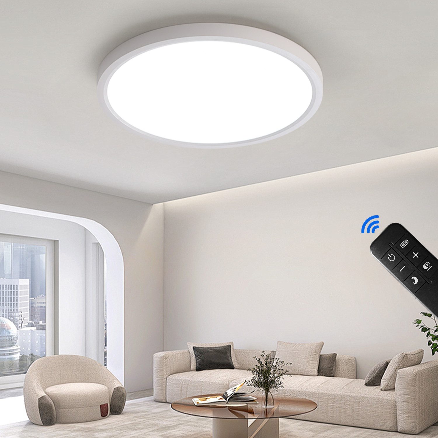 JDONG LED Deckenleuchte Flach Dimmbar mit Fernbedienung 40/50/60cm Schwarz/ günstig online kaufen