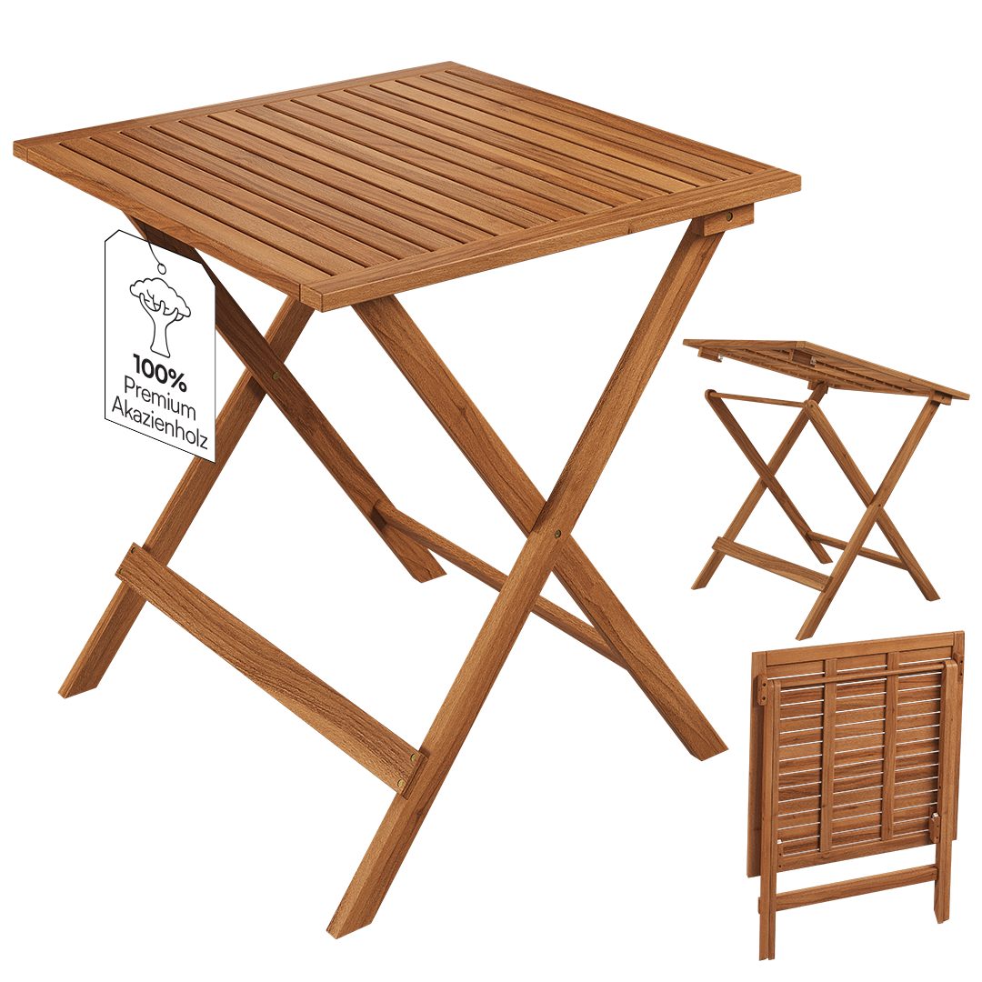 STEELSØN Gartentisch Lystra aus Akazienholz geölt (1x Gartentisch), Balkontisch klappbar bis 80 kg belastbar, Holztisch