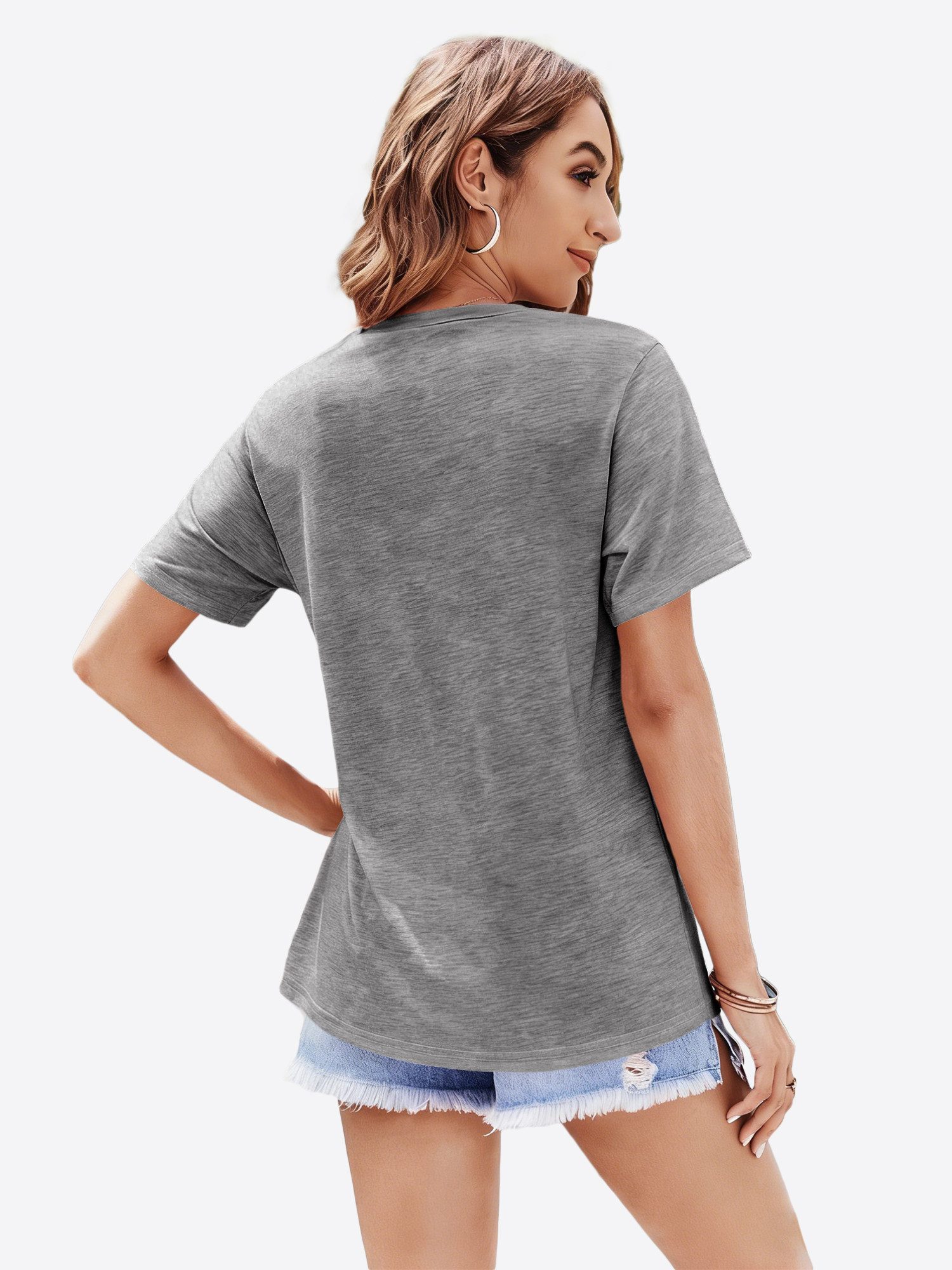 Imily Bela T-Shirt Damen Kurzarmshirt mit V-Ausschnitt (Packung, 1-tlg., 1p günstig online kaufen