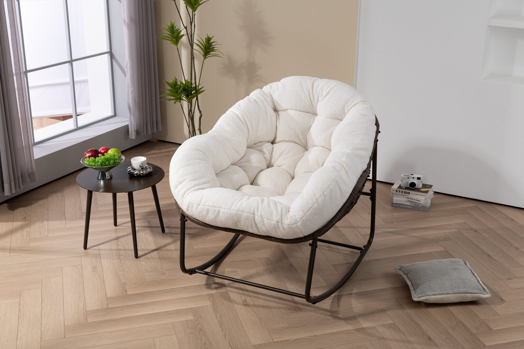 Odikalo Schaukelstuhl Chaiselongue Sonnenliege Gartenstühle Relaxsessel mit Kissen (Outdoor Rattan Polsterte Sitzschaukel mit Lehne für Vordereingang Wohnzimmer Patio Garten Übergroßes Design mit 113 kg Tragfähigkeit Robuster Stahlrahmen mit Pulverbeschichtung)