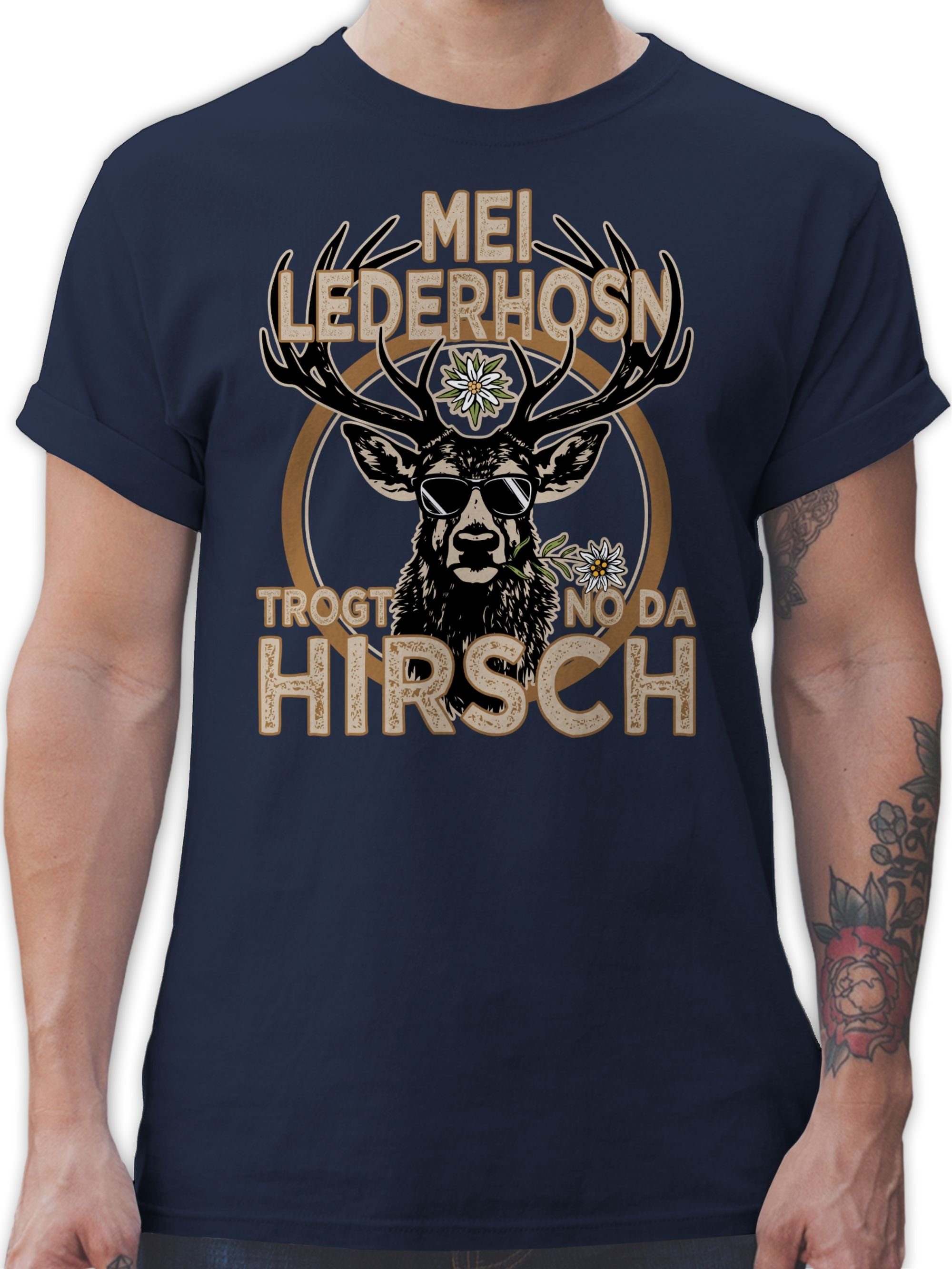 Shirtracer T-Shirt Trachten Outfit Lederhose Spruch Trägt der Hirsch Mode für Oktoberfest Herren