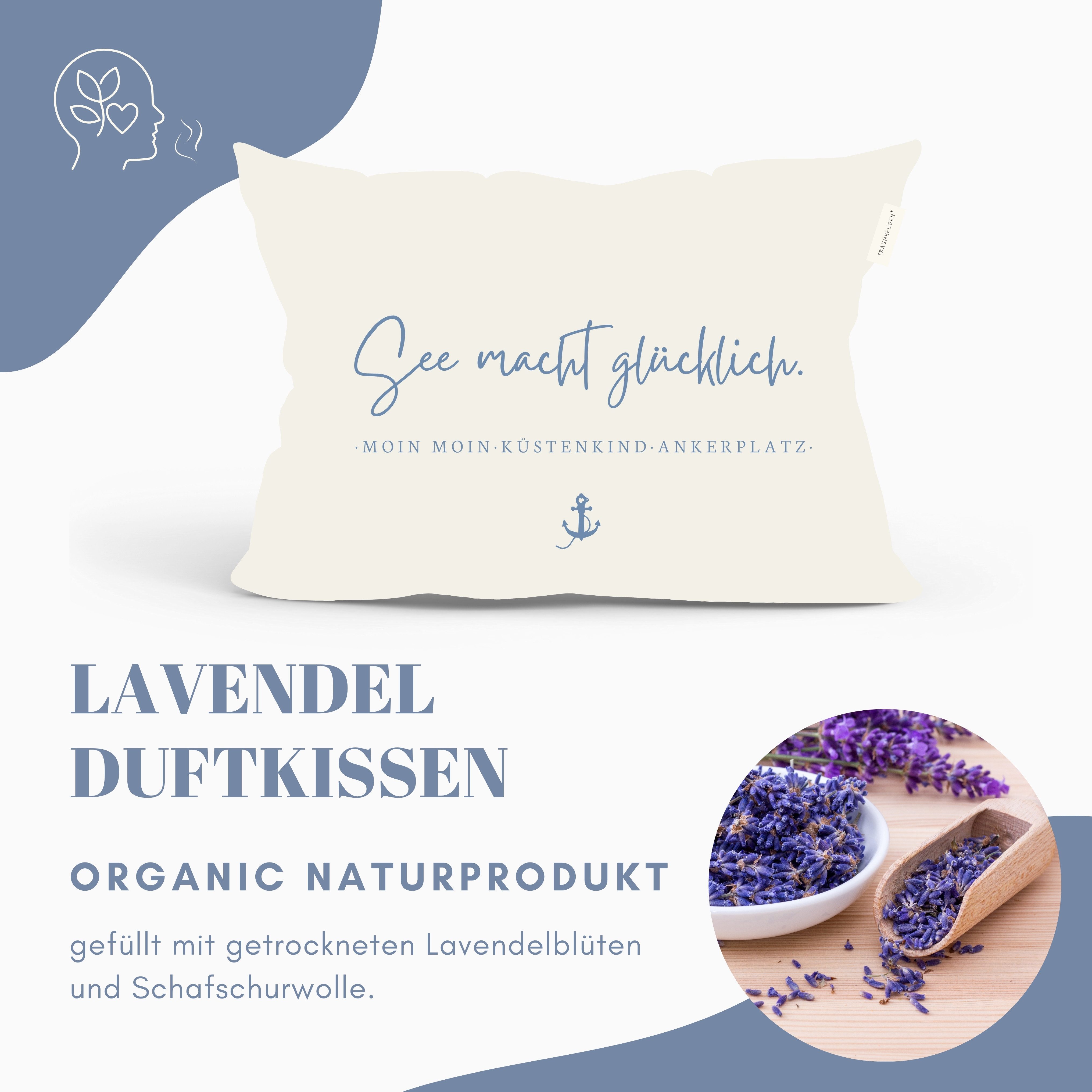 MTOnlinehandel Dekokissen TRAUMHELDEN Duftkissen Lavendel 30x20 cm, Geschenk für Frauen, Lavendelduft beruhigend und entspannend