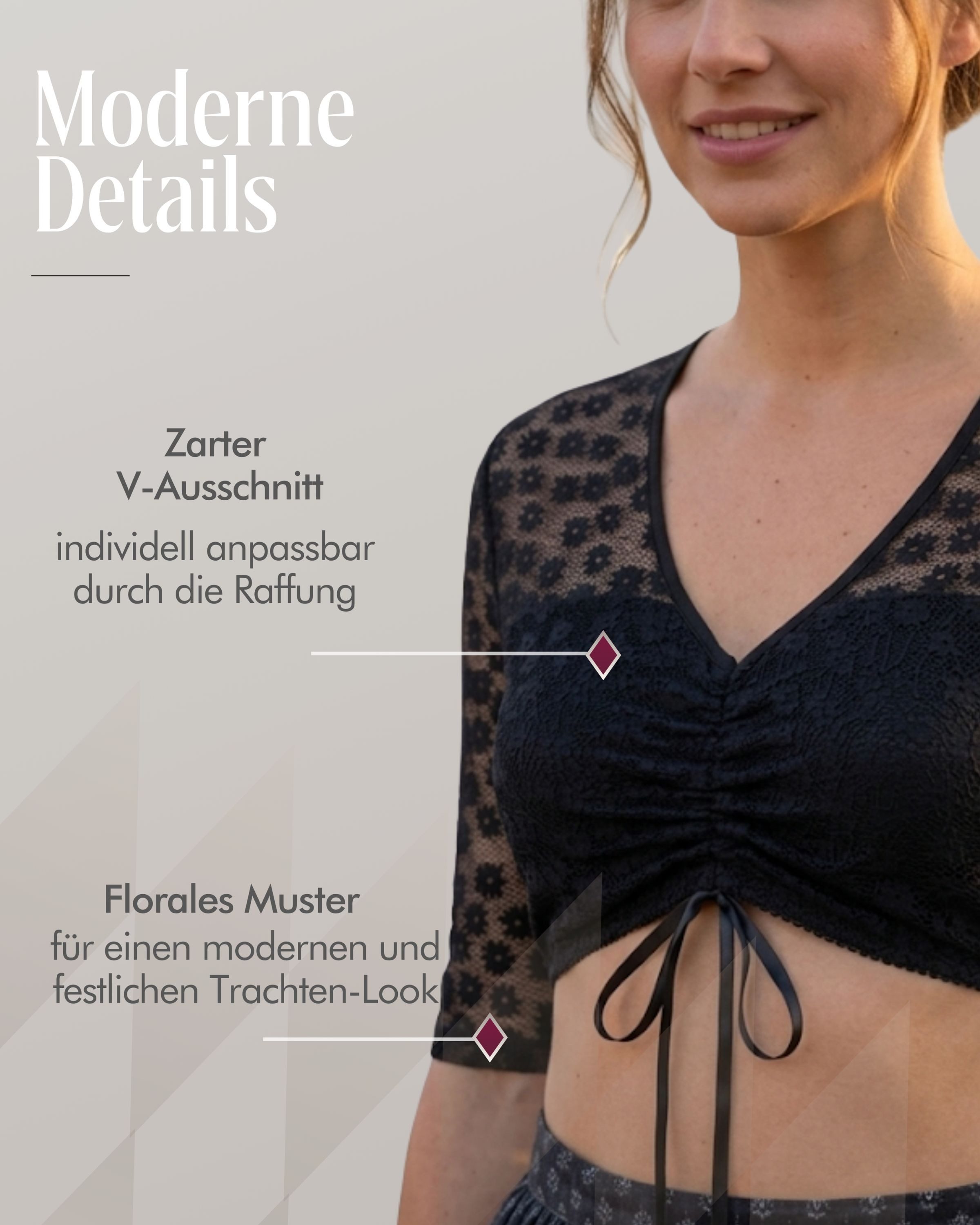 Nübler Dirndlbluse Dirndlbluse kurzarm Moni in Schwarz von Nübler – Bild 4 von 5