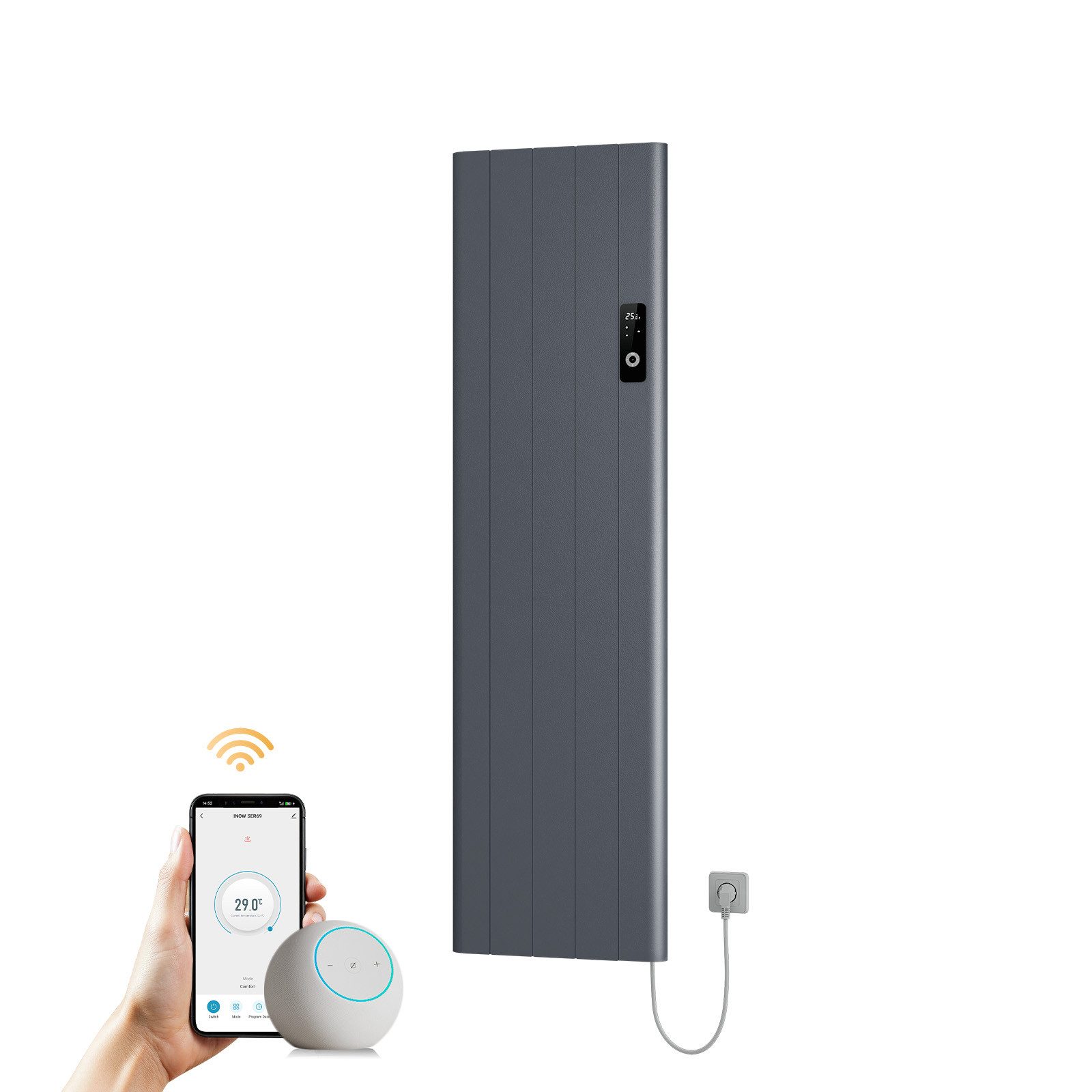 EMKE Elektro-Heizkörper Aluminium-Heizkörper mit WLAN, LCD-Display und Thermostat, Aluminium-Wandheizung mit LCD-Display für flexible Heizzeiten – Bild 2 von 5