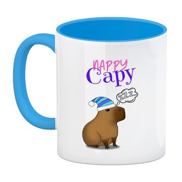 speecheese Tasse Nappy Capy Kaffeebecher in hellblau mit müdem Capybara