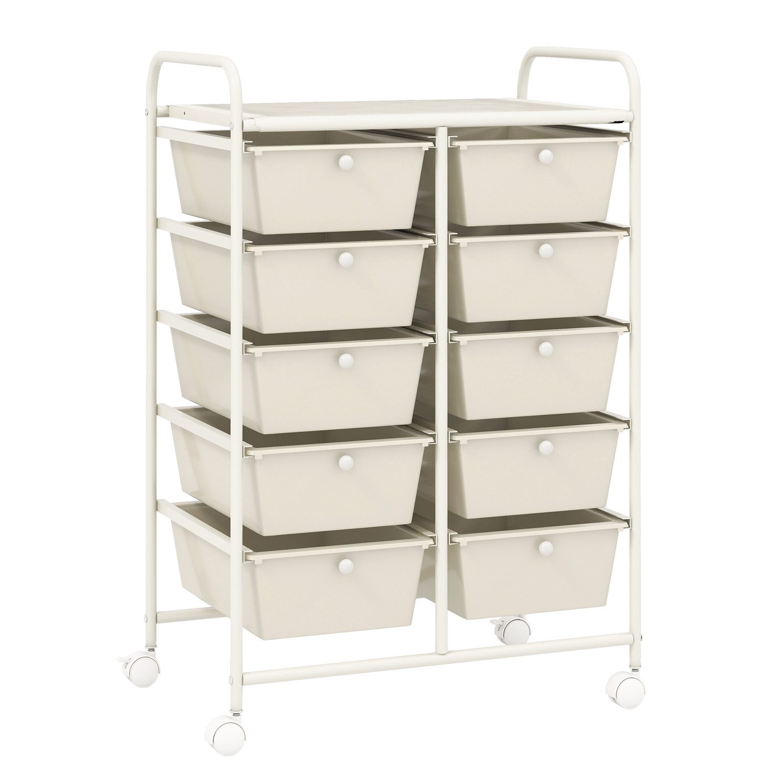 COSTWAY Rollwagen, mit 10 stapelbaren Schubladen&Ablage, Metall, 65,5x37x87cm