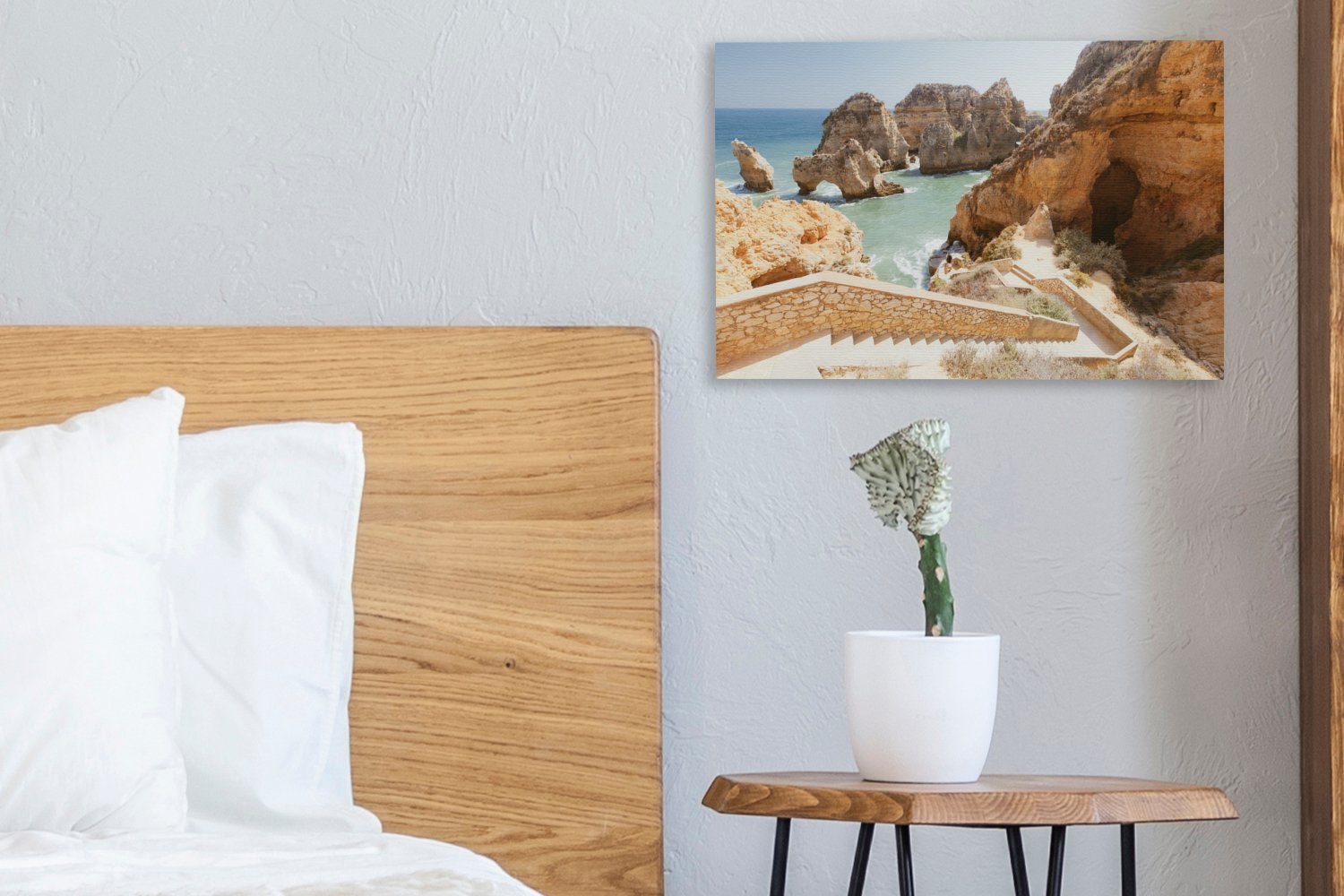 Wandbild Wanddeko, 30x20 Felsige in Leinwandbilder, Aufhängefertig, der Algarve, Klippen (1 OneMillionCanvasses® Nähe der Leinwandbild cm St), Meer am
