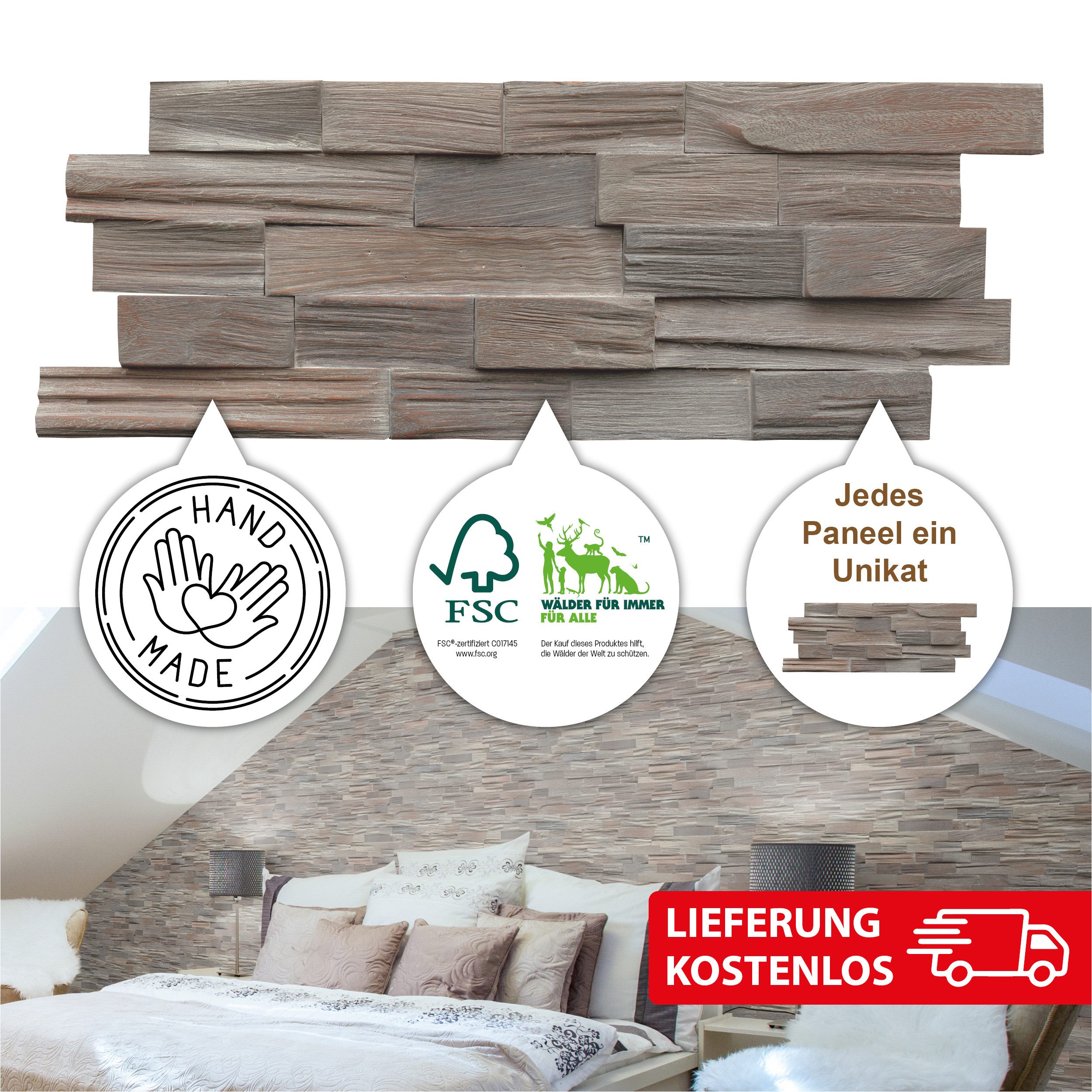 INDO 3D Wandpaneel Axewood FSC Bangkirai, BxL: 20,00x50,00 cm, 0,10 qm, (Pa günstig online kaufen