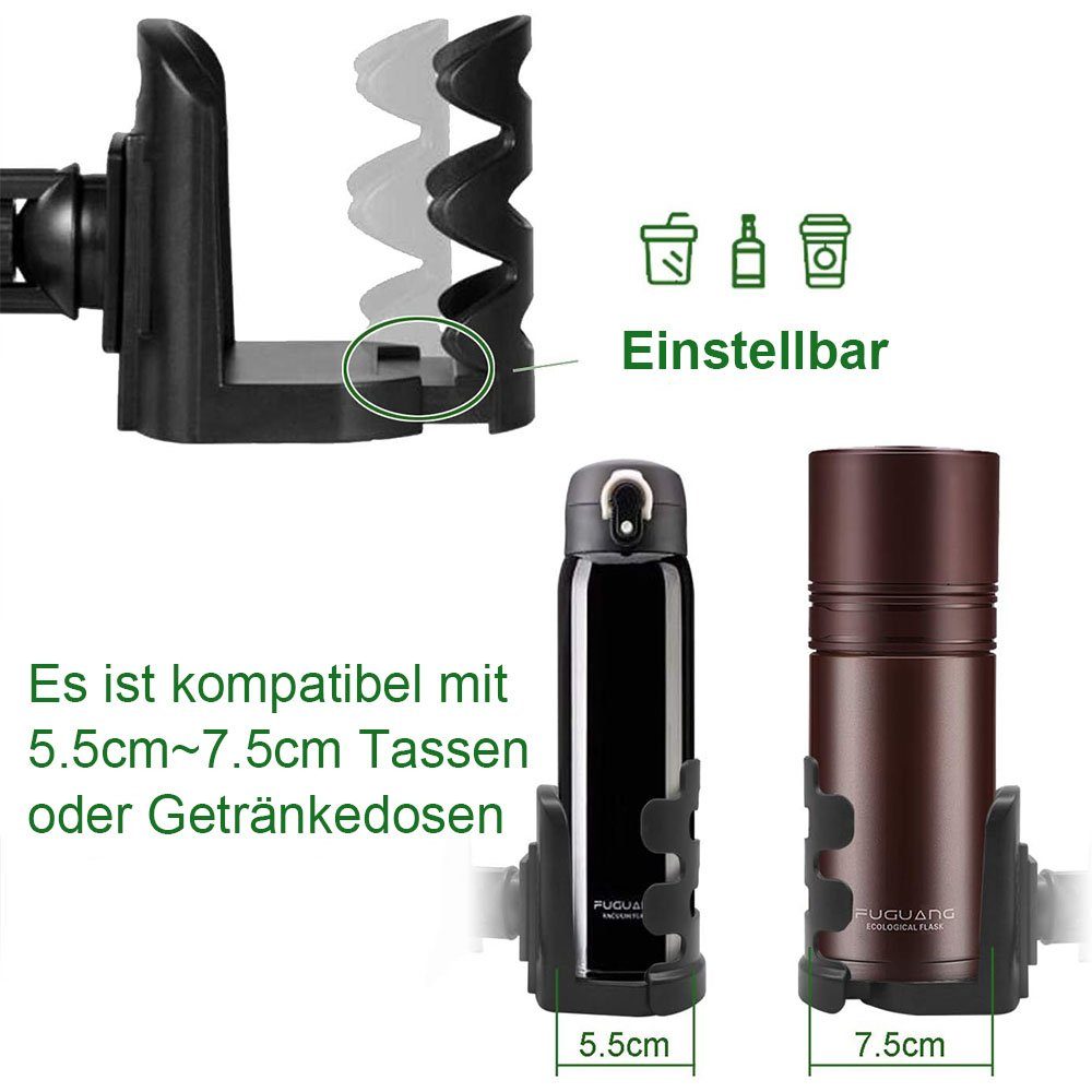 cm einstellbar, (Schwarz) TUABUR Auto-Getränkehalter, 7,5 Tassenuntersetzer